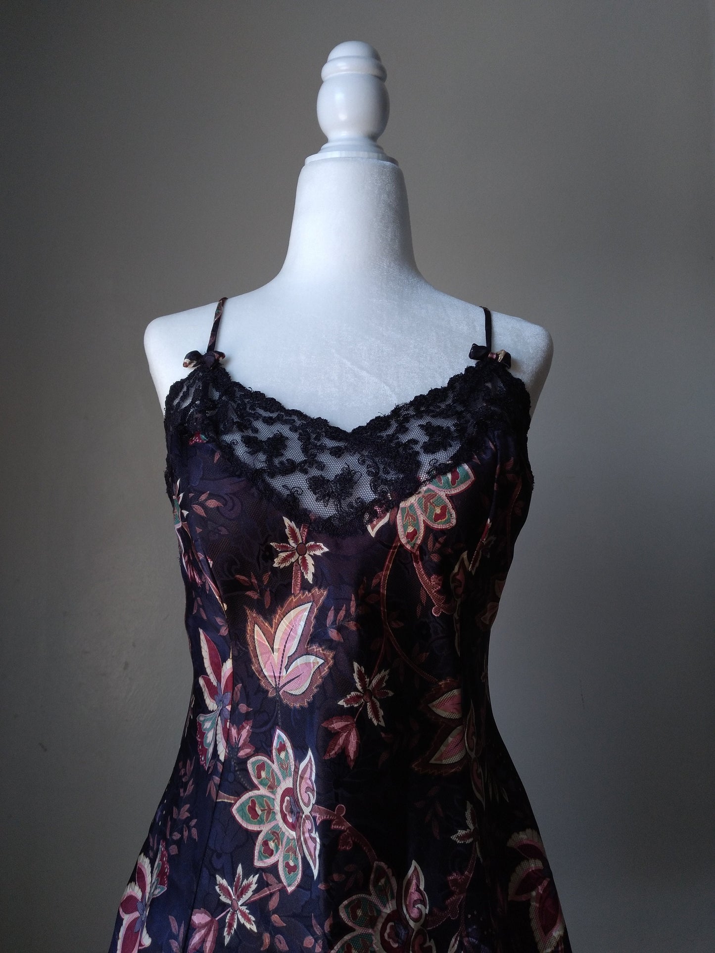 1980s Vintage Victoria's Secret Dark Floral Slip Dress