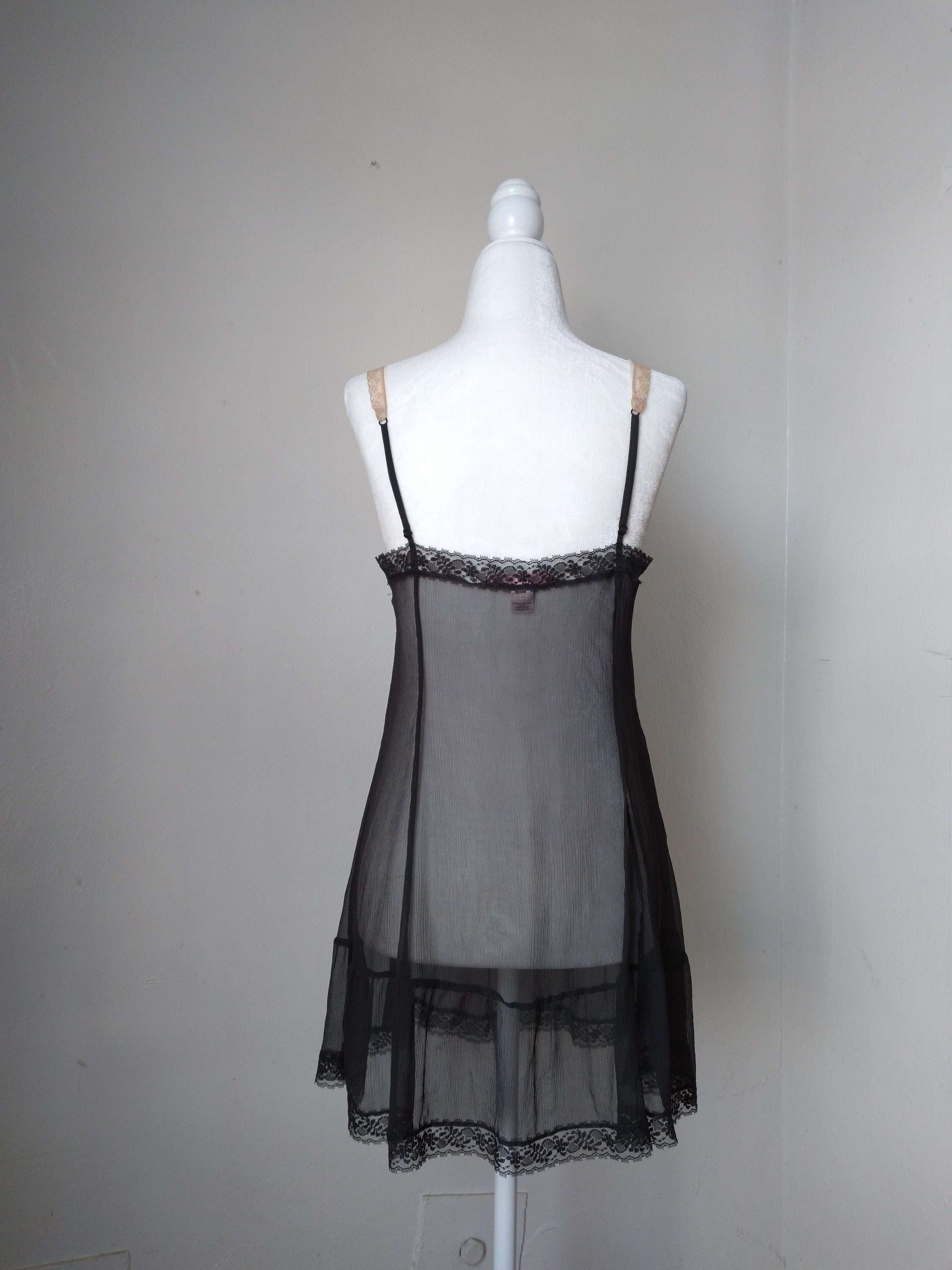 Y2k Vintage Victoria's Secret Black Sheer Silk Slip Dress