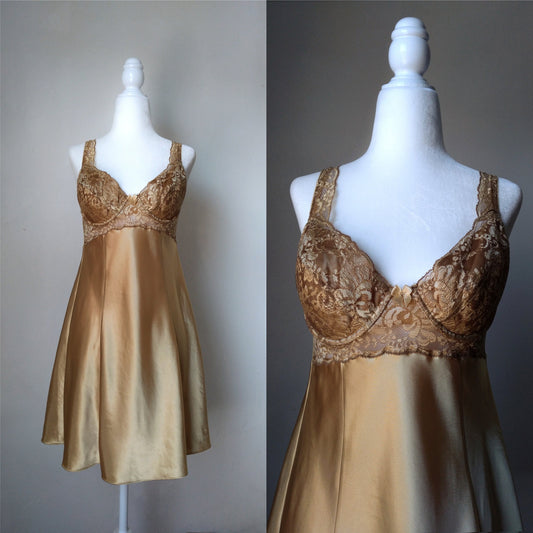 1990s Vintage Victoria's Secret Gold Bustier Slip Dress