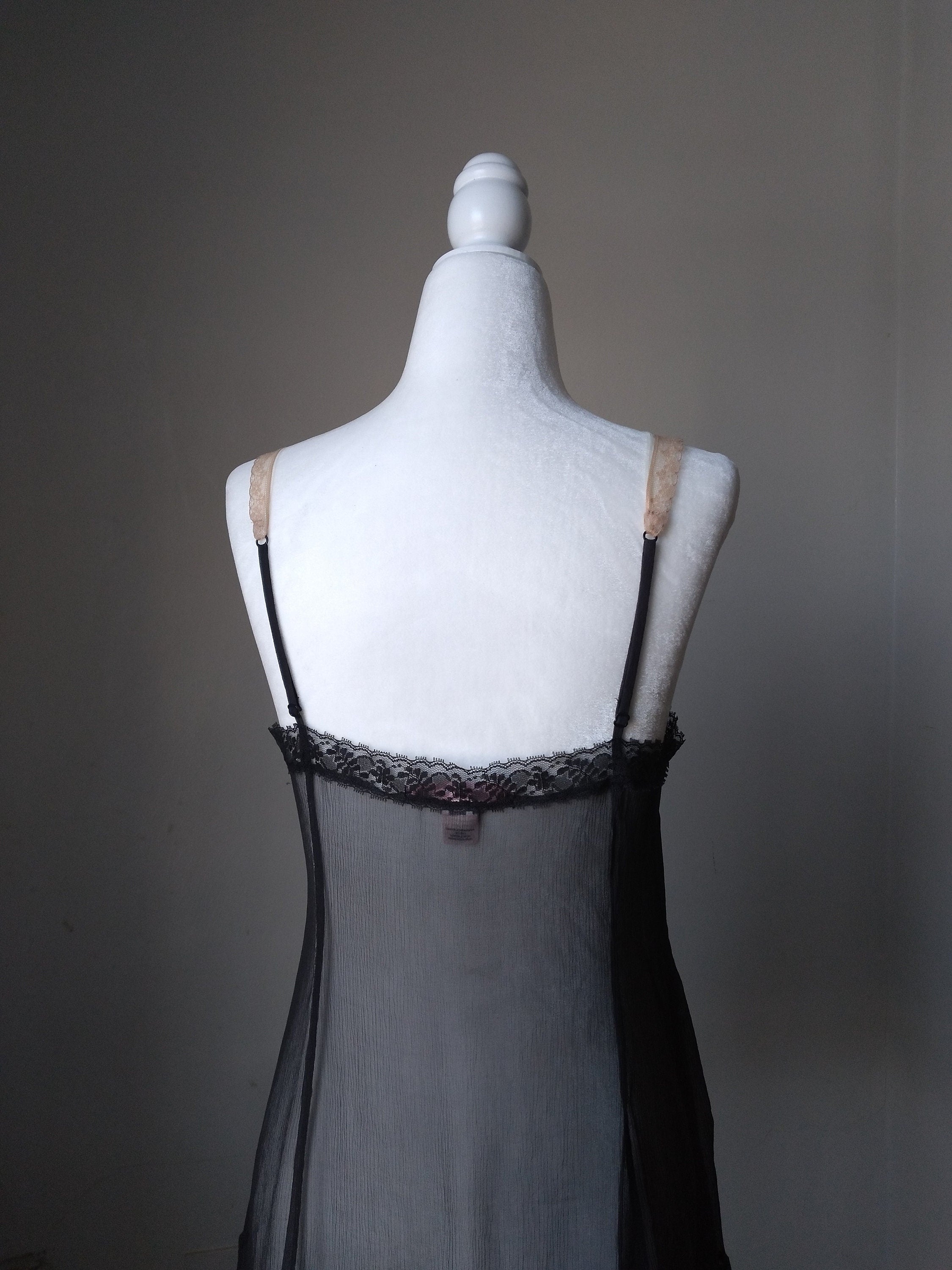 Y2k Vintage Victoria's Secret Black Sheer Silk Slip Dress
