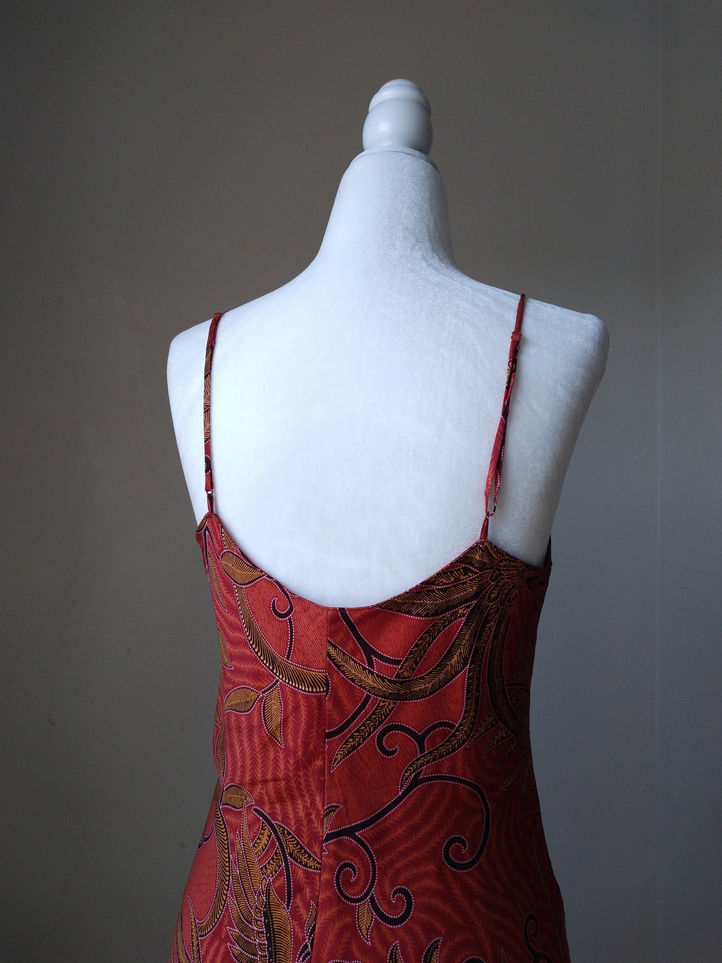 1990s Vintage Victoria's Secret Red Leafy Silk Slip Dress