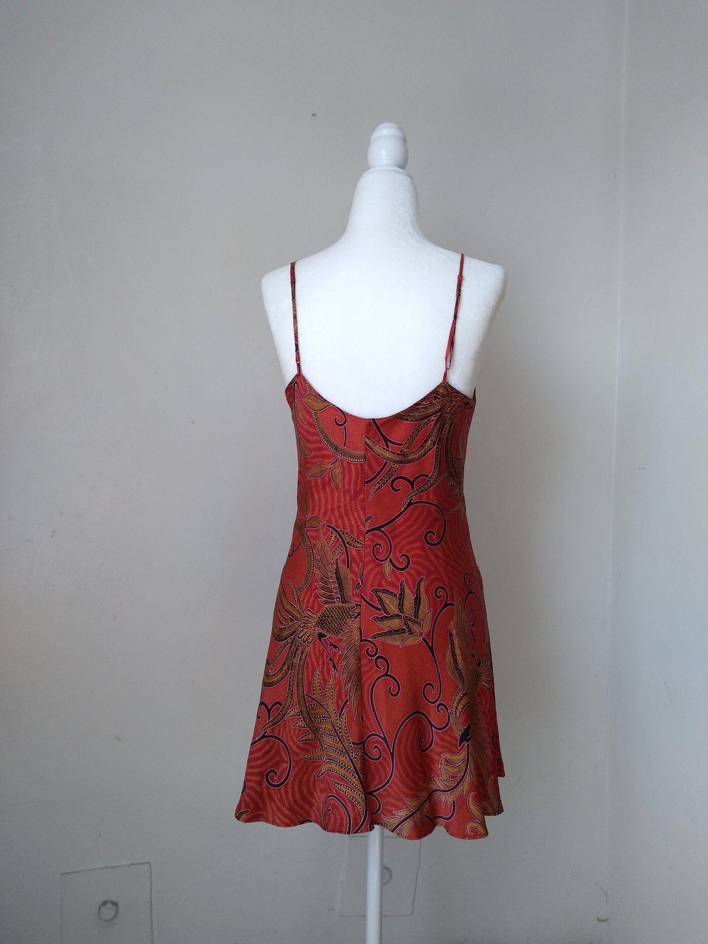 1990s Vintage Victoria's Secret Red Leafy Silk Slip Dress