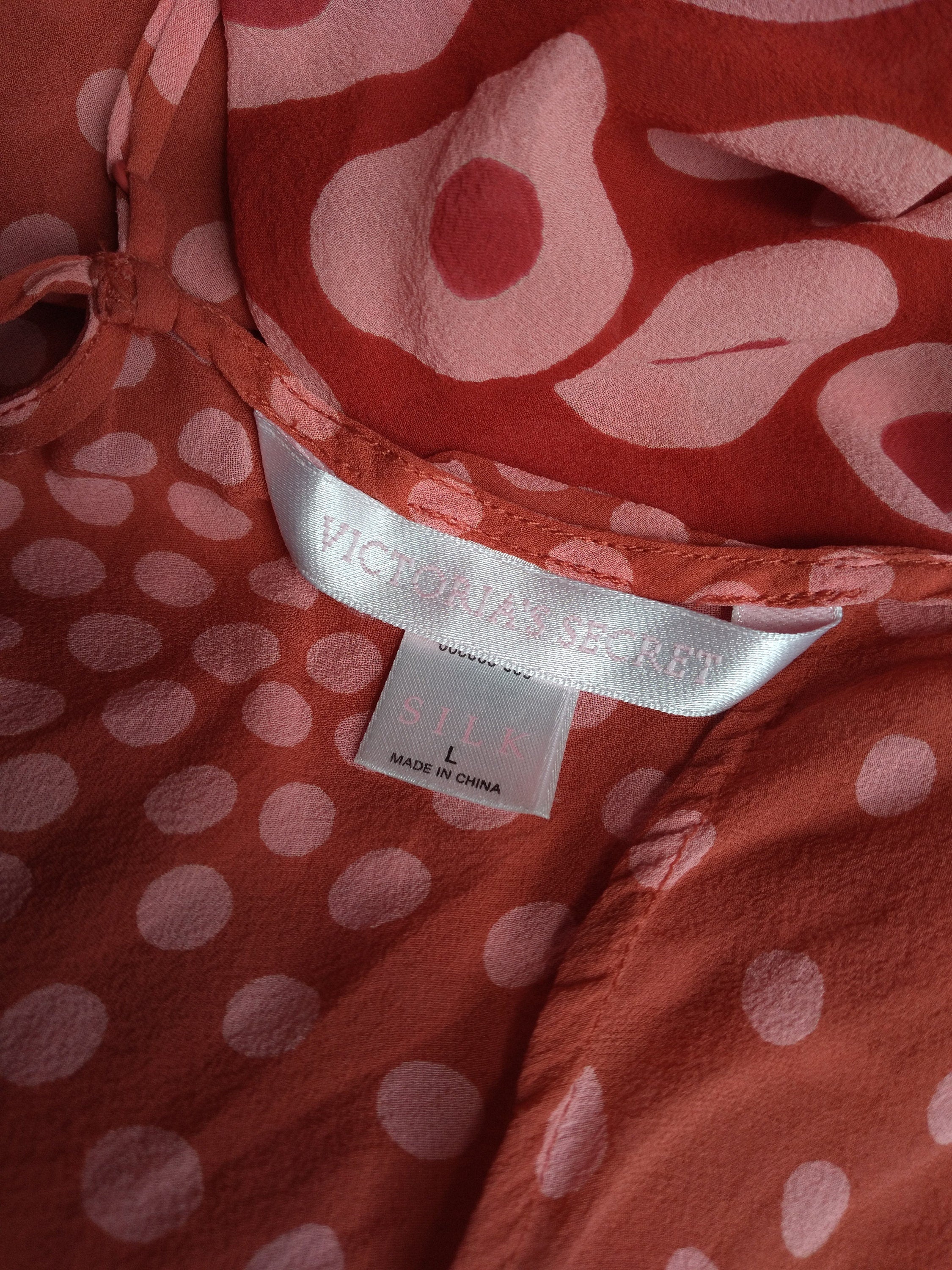 Y2k Vintage Victoria's Secret Coral Polka Dotted Cowl Neck Silk Slip Dress