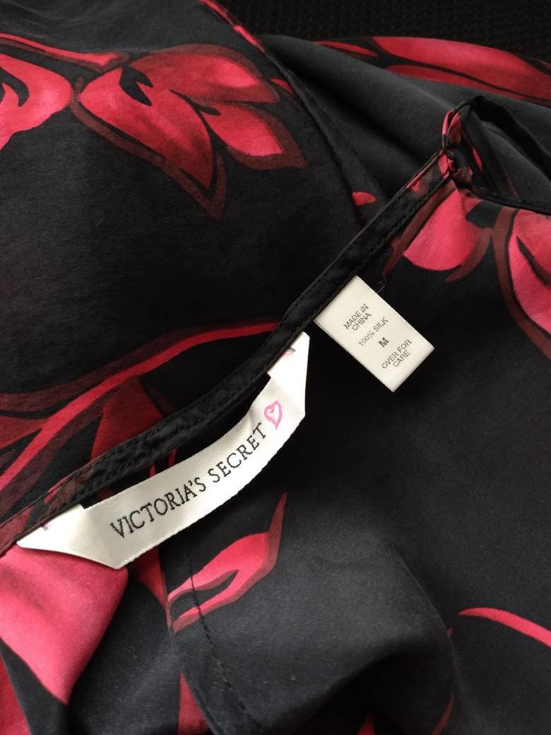 1990s Vintage Victoria's Secret Crimson Red Florals Silk Slip Dress