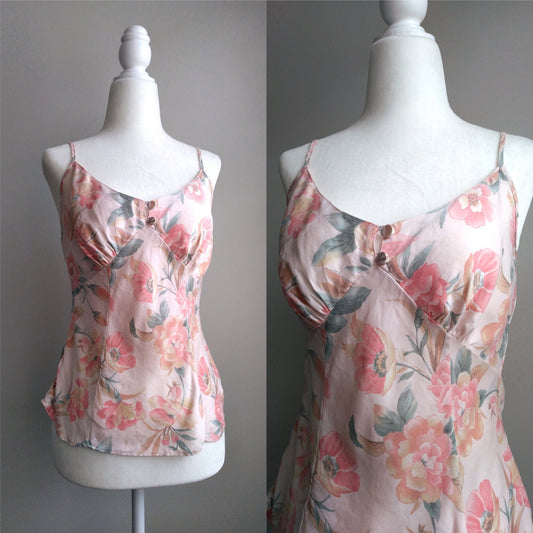 1990s Vintage Victoria's Secret Pastel Floral Pink Silk Cami