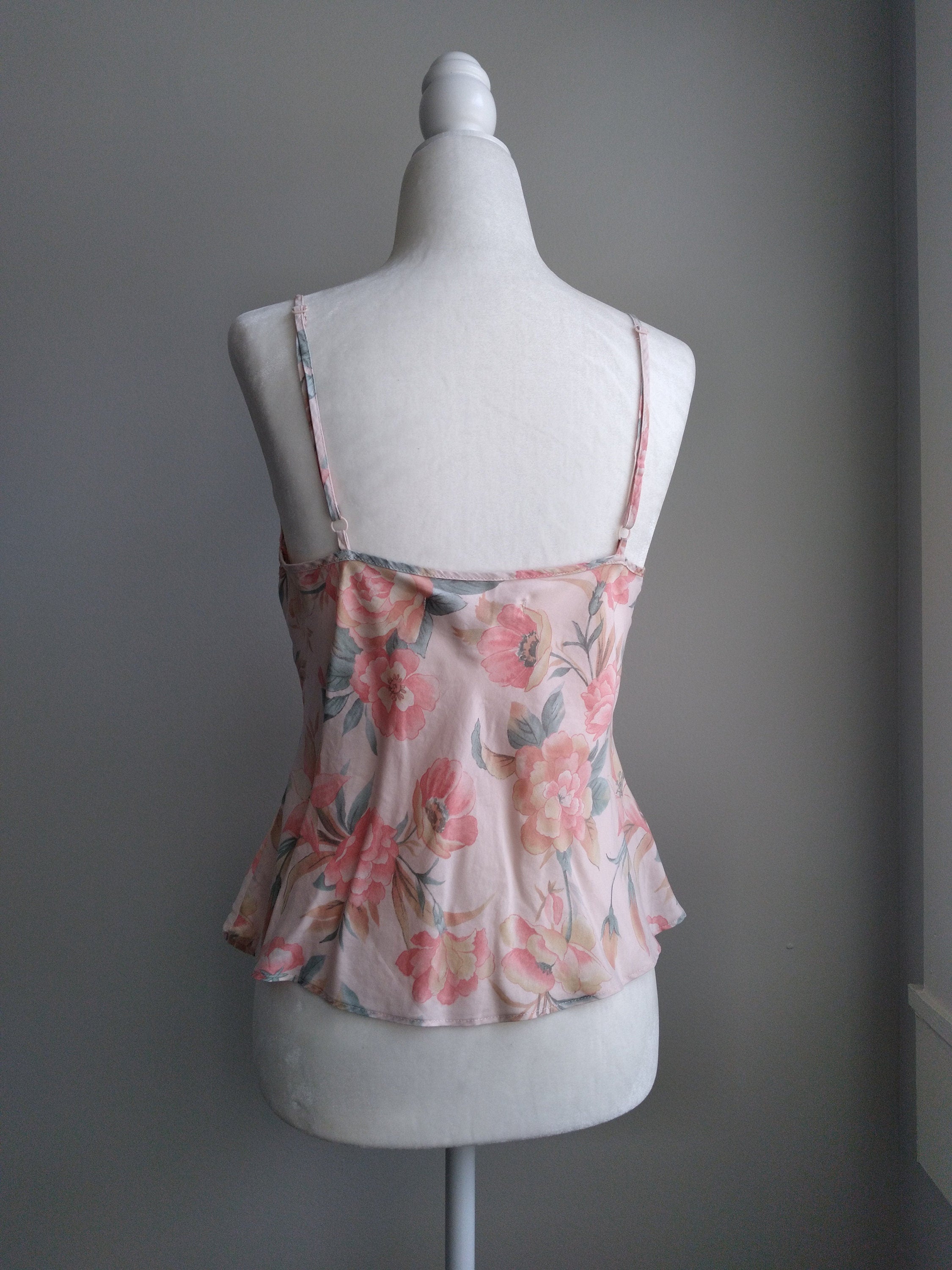 1990s Vintage Victoria's Secret Pastel Floral Pink Silk Cami