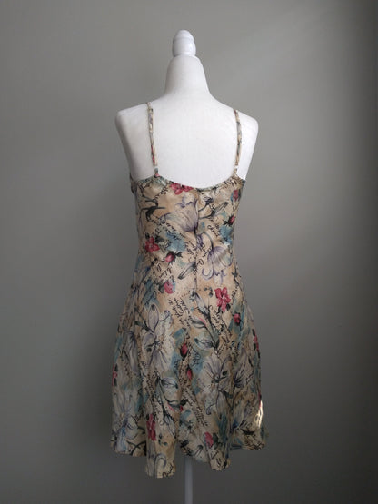 1980s Vintage Victoria's Secret Sand Beige Floral Silk Slip Dress