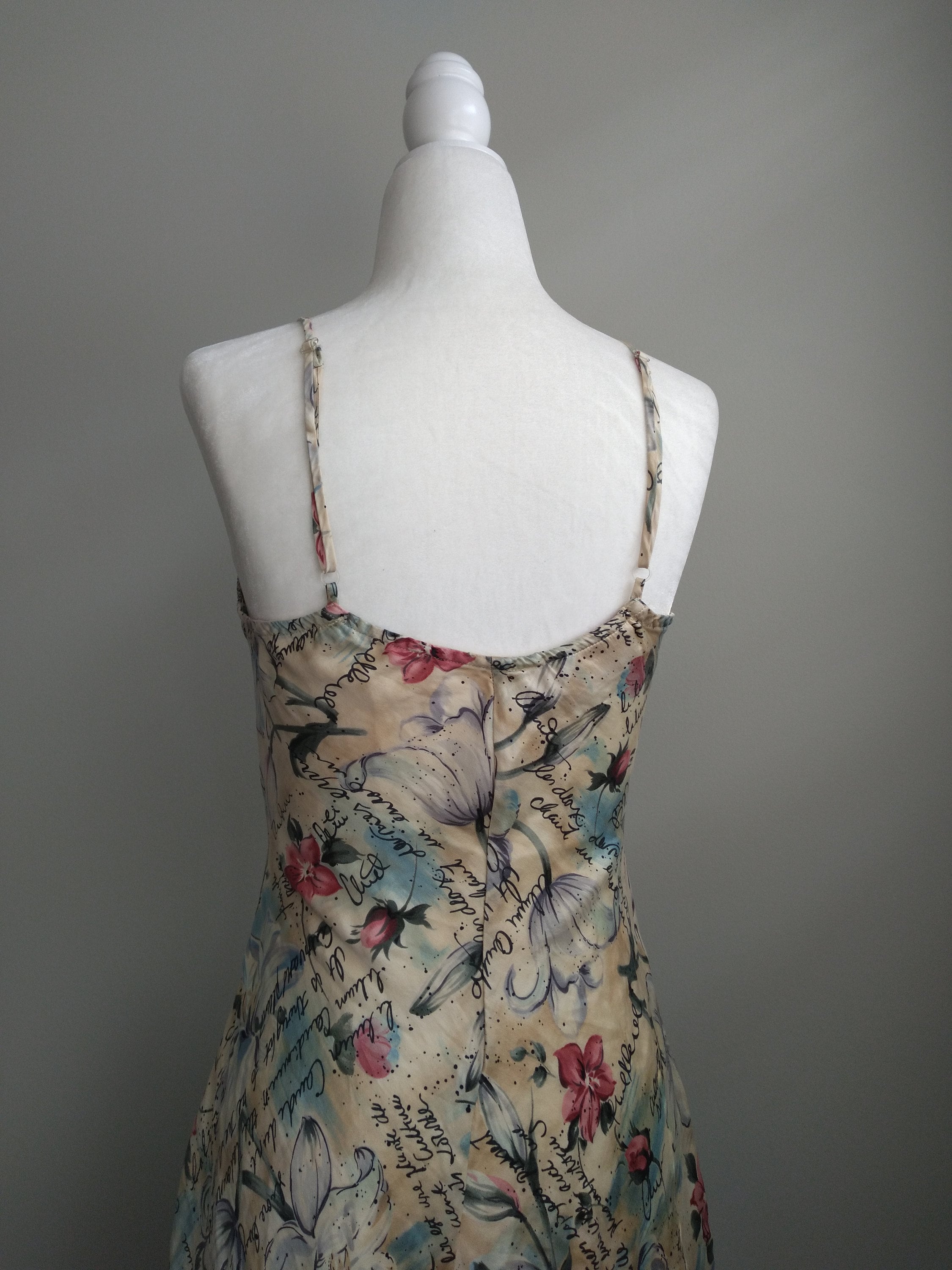 1980s Vintage Victoria's Secret Sand Beige Floral Silk Slip Dress