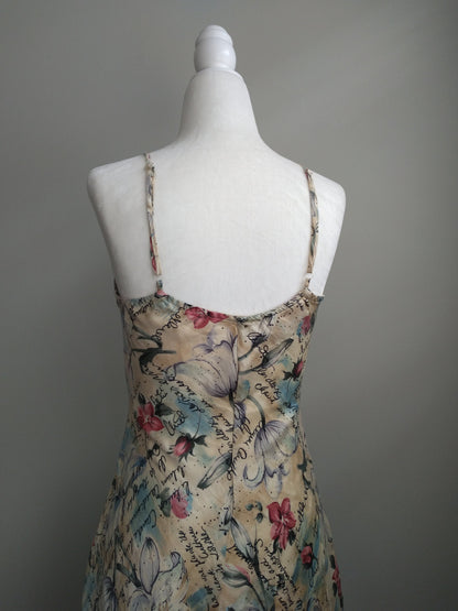 1980s Vintage Victoria's Secret Sand Beige Floral Silk Slip Dress