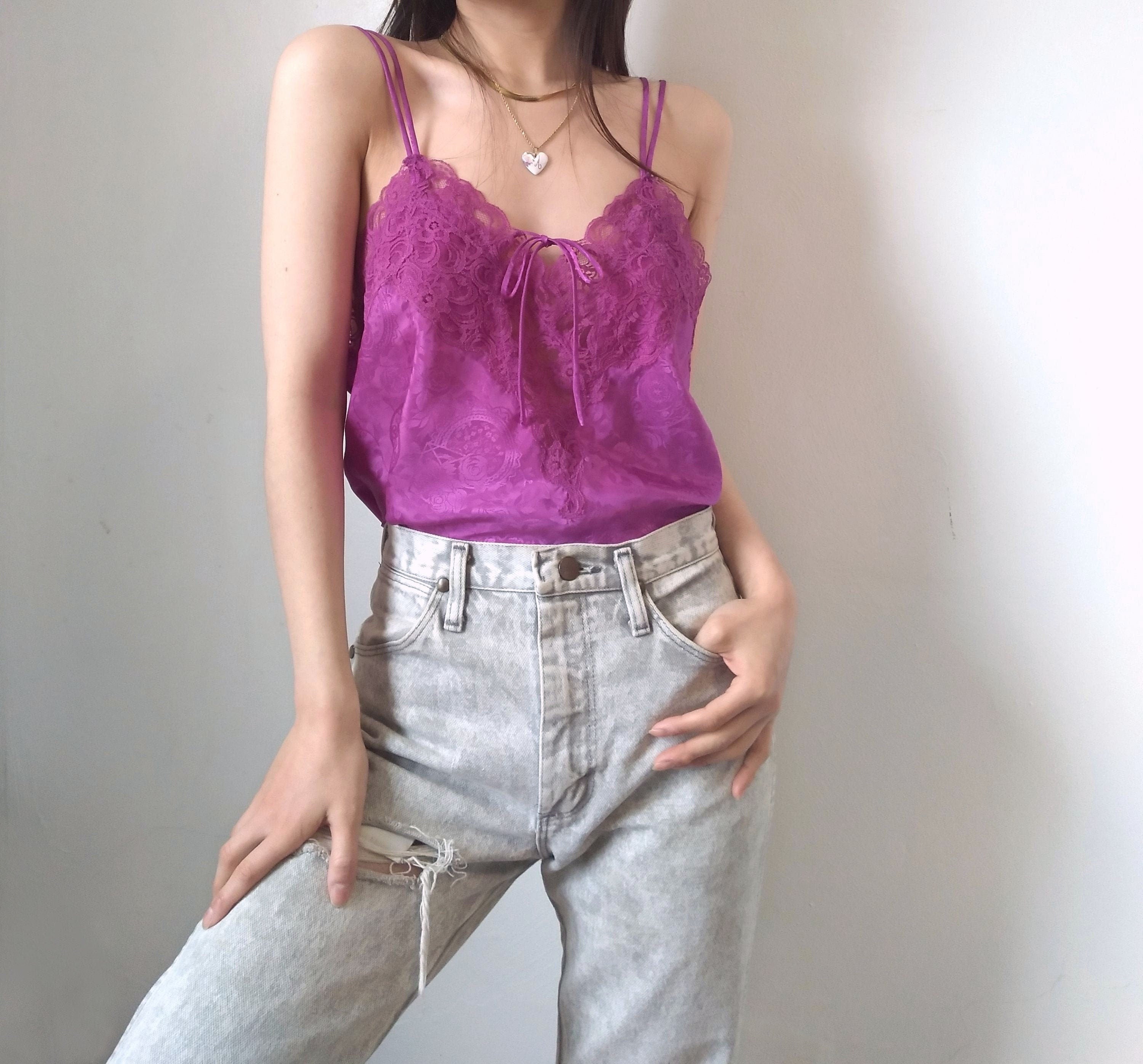 1980s Vintage Victoria's Secret Magenta Brocade Satin Cami