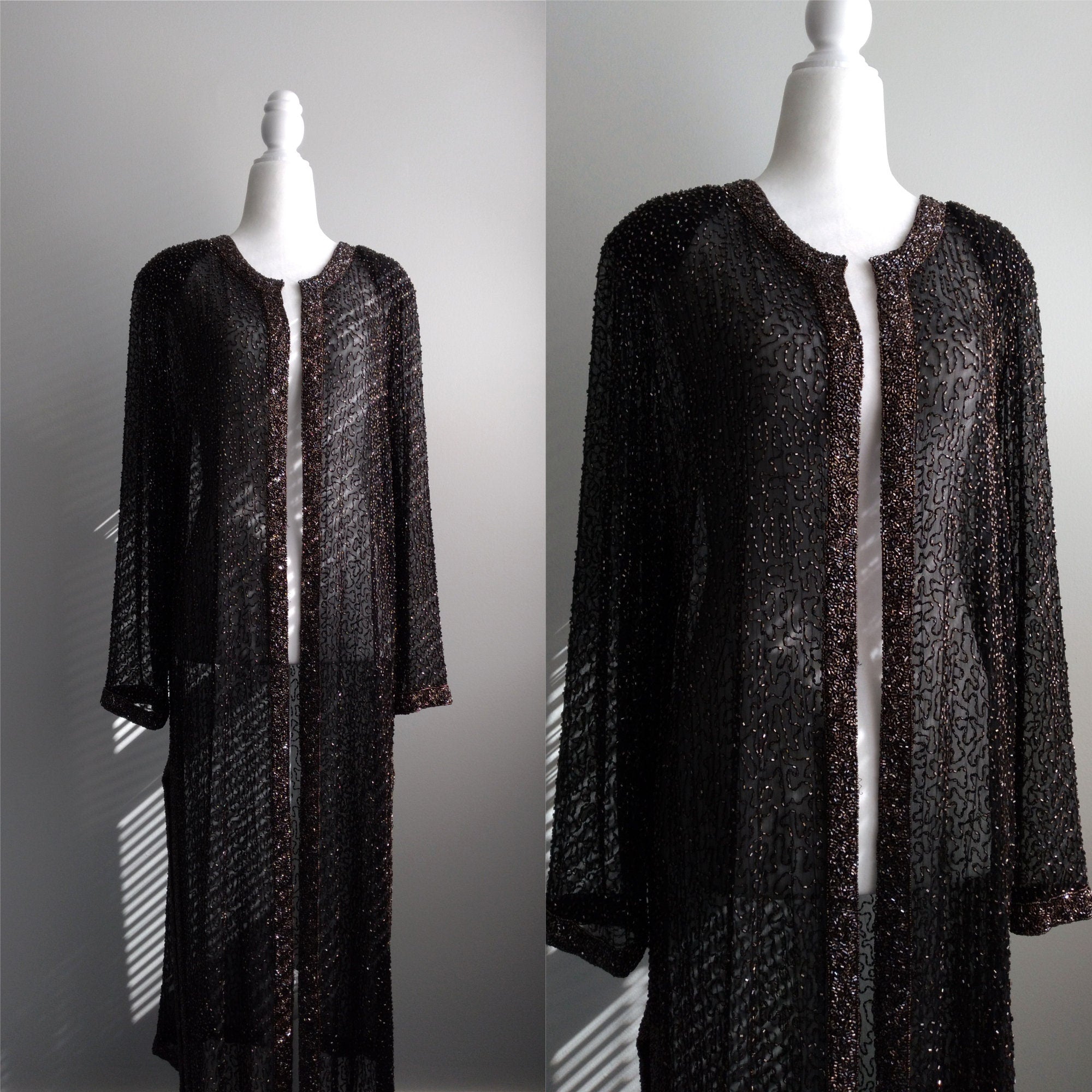 1980s Vintage Frank Usher Silk Beaded Dressing Gown