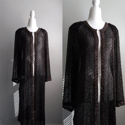 1980s Vintage Frank Usher Silk Beaded Duster Coat