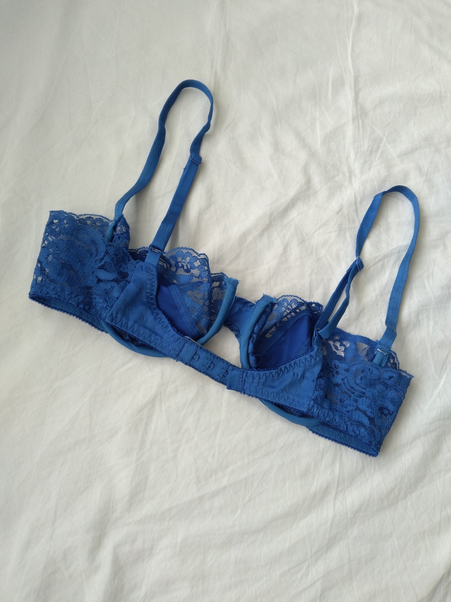 1970s Vintage Christian Dior Cobalt Blue Lace and Satin Balconette Bra