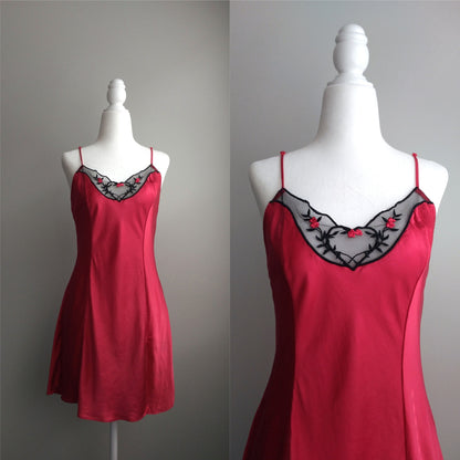 1990s Vintage Victoria's Secret Red Silk Slip Dress