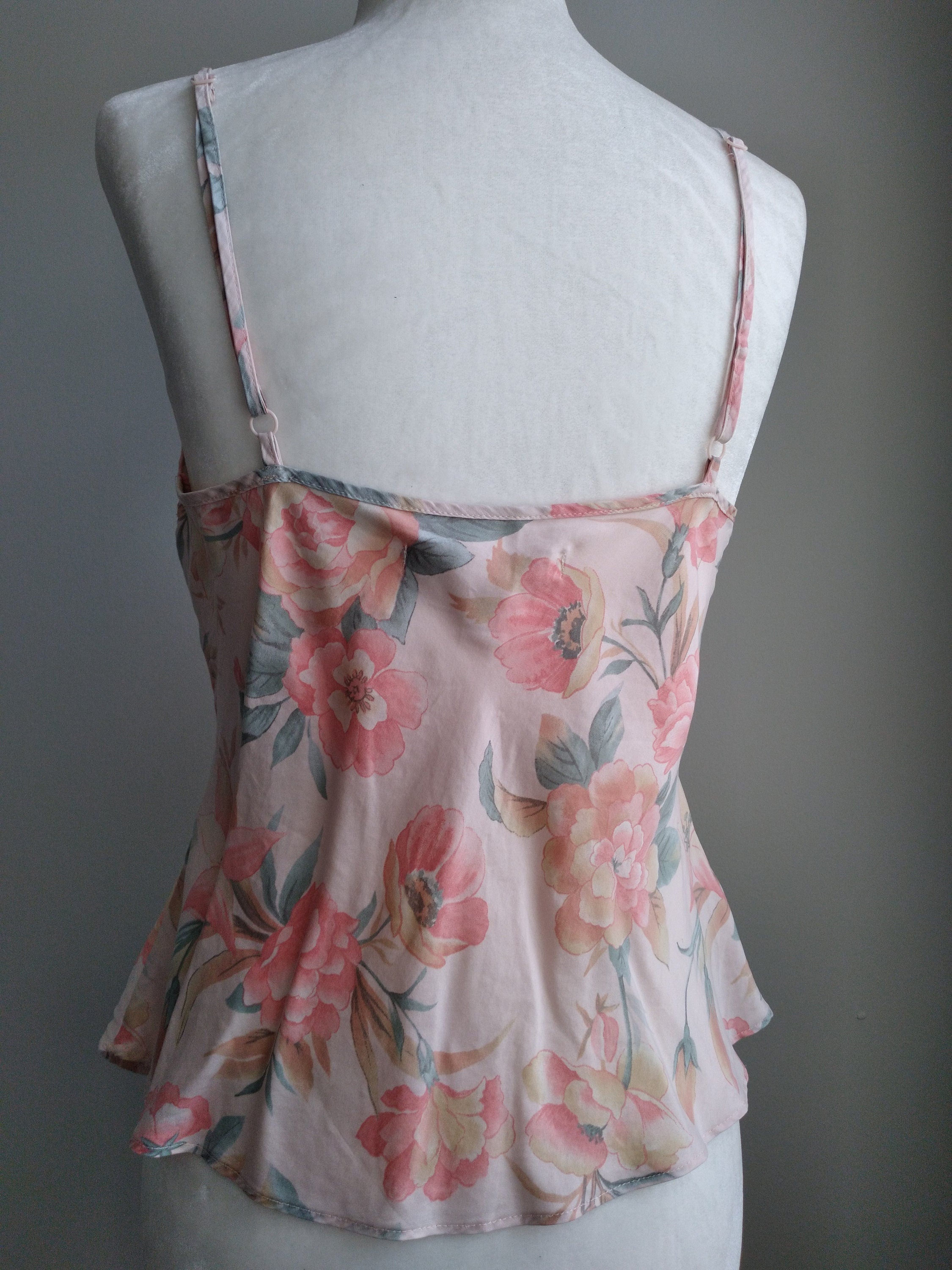 1990s Vintage Victoria's Secret Pastel Floral Pink Silk Cami