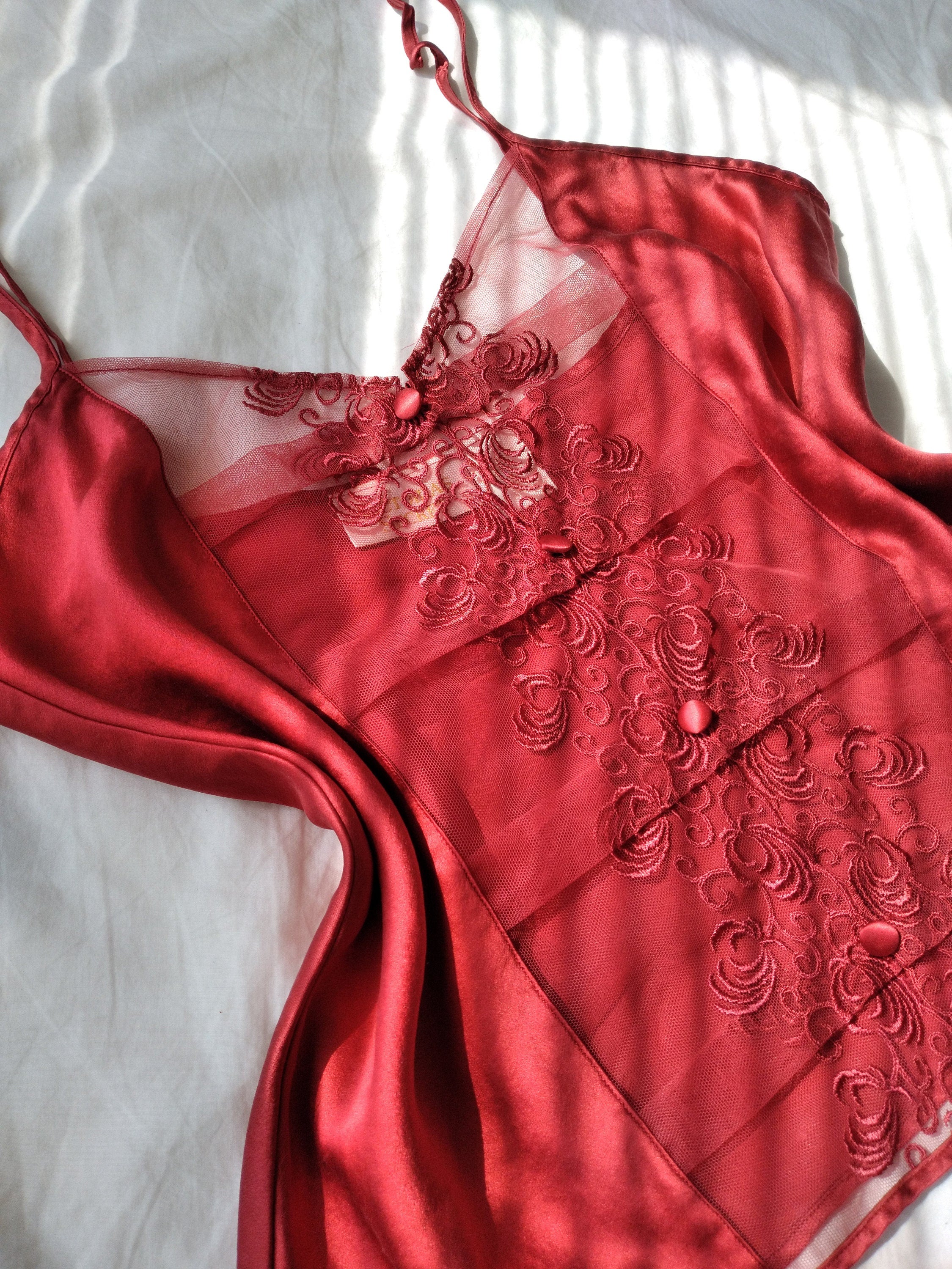1980s Vintage Victoria's Secret Sunset Red Silk Cami & Tap Shorts Lounge Set