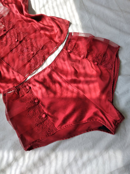 1980s Vintage Victoria's Secret Crimson Red Silk Cami & Tap Shorts Lounge Set