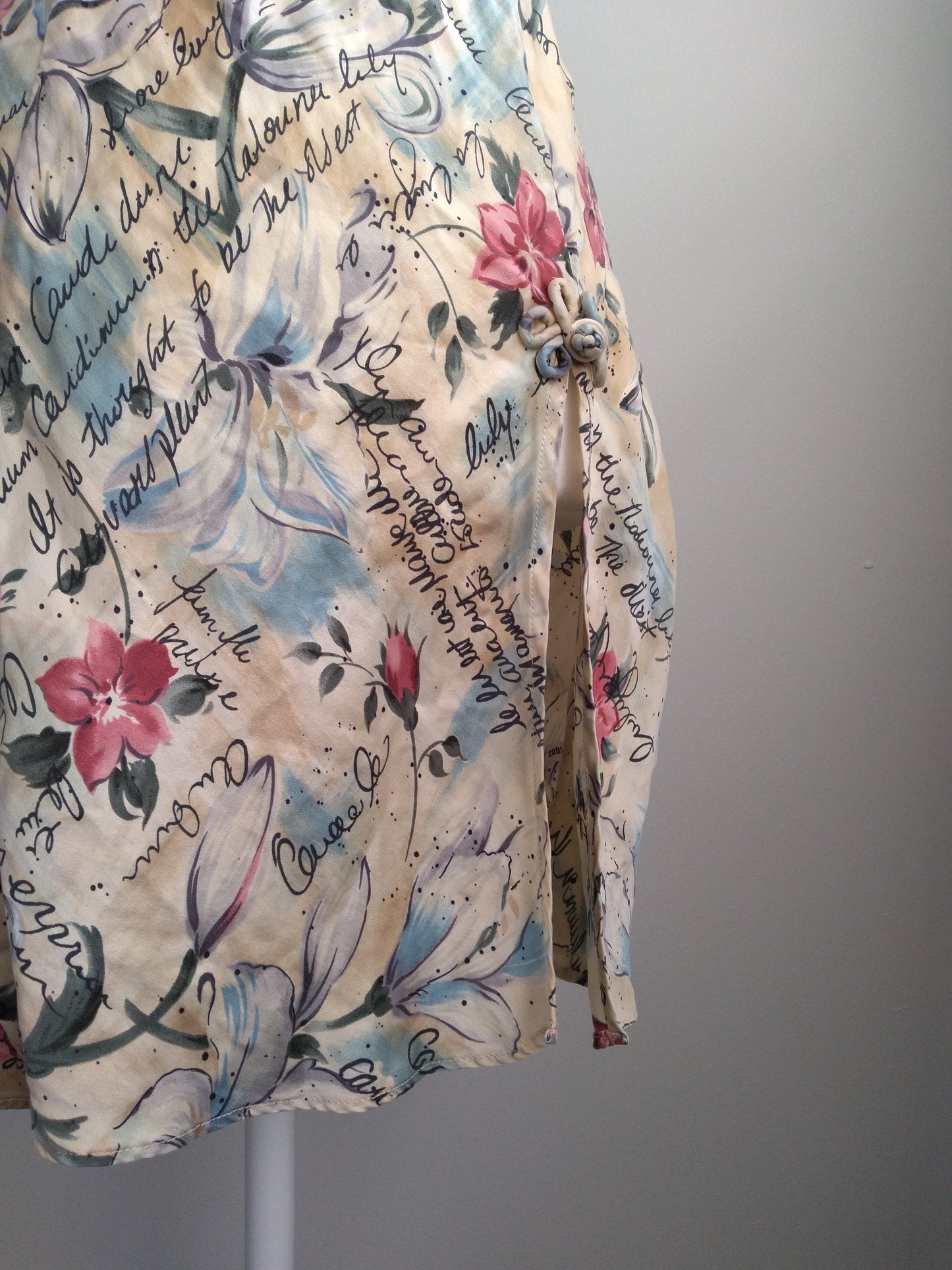 1980s Vintage Victoria's Secret Sand Beige Floral Silk Slip Dress