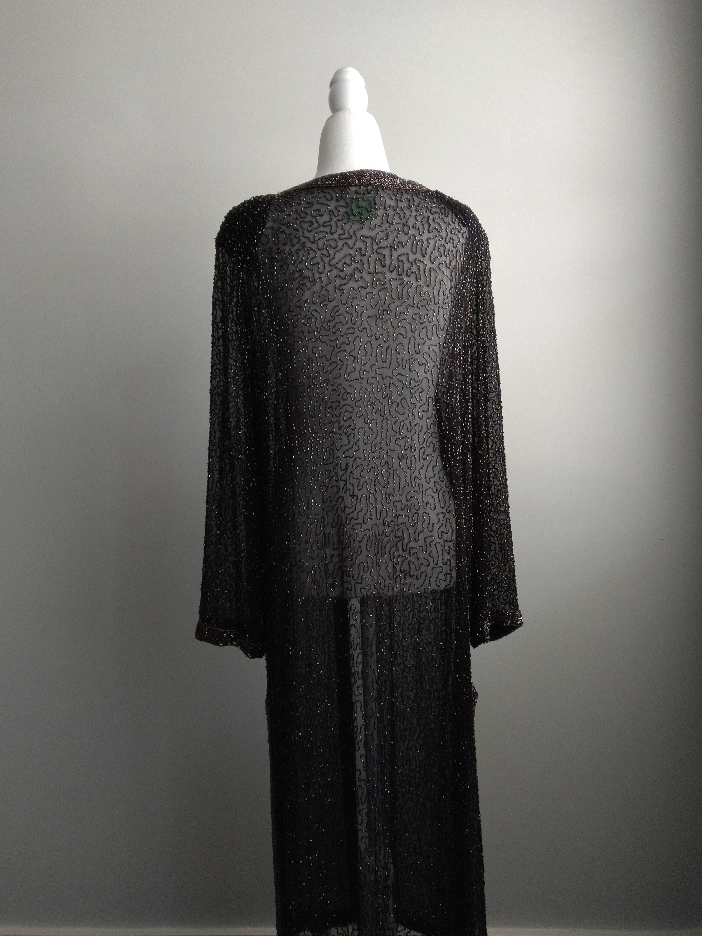 1980s Vintage Frank Usher Silk Beaded Dressing Gown