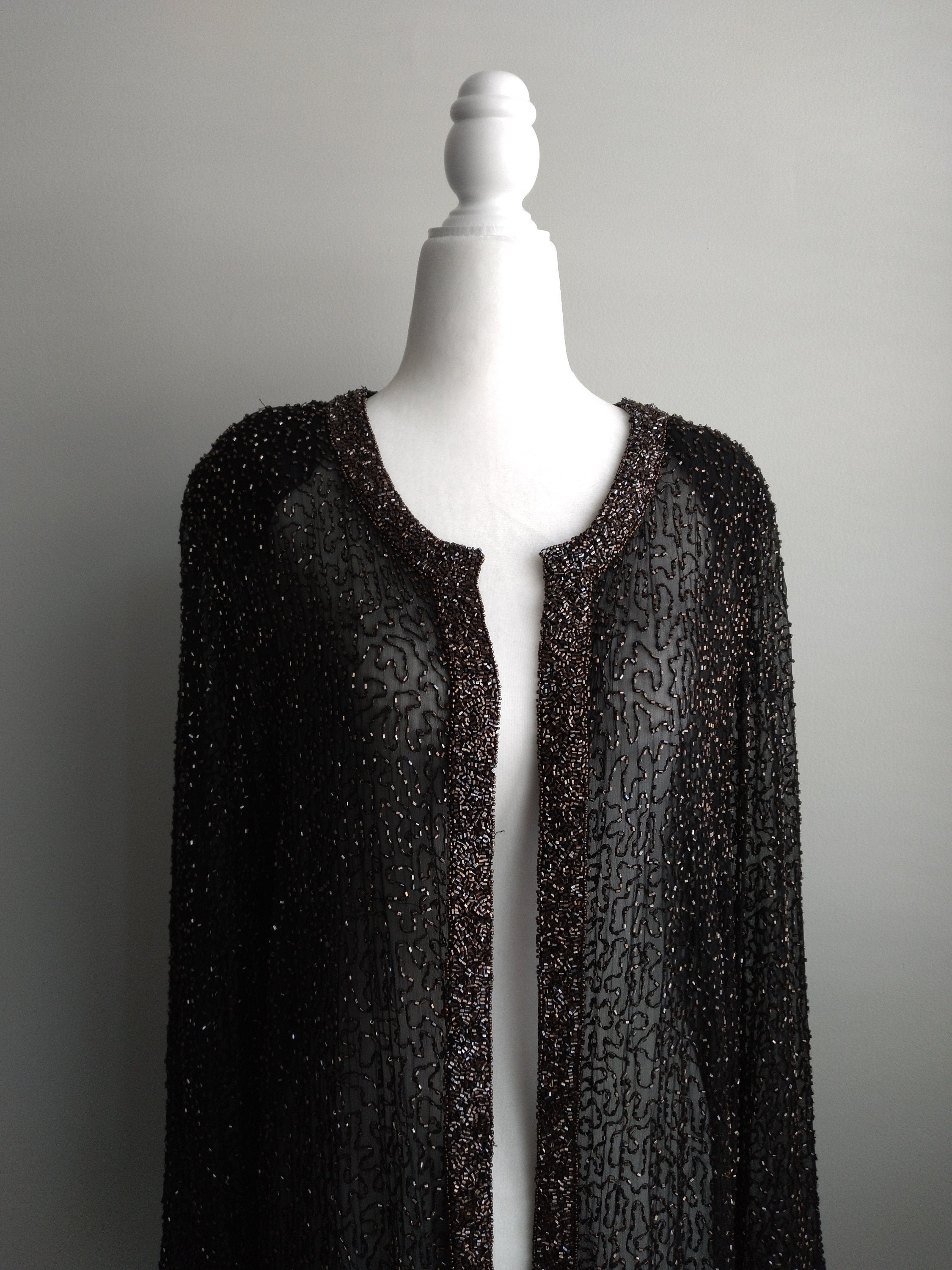 1980s Vintage Frank Usher Silk Beaded Dressing Gown