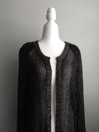 1980s Vintage Frank Usher Silk Beaded Duster Coat