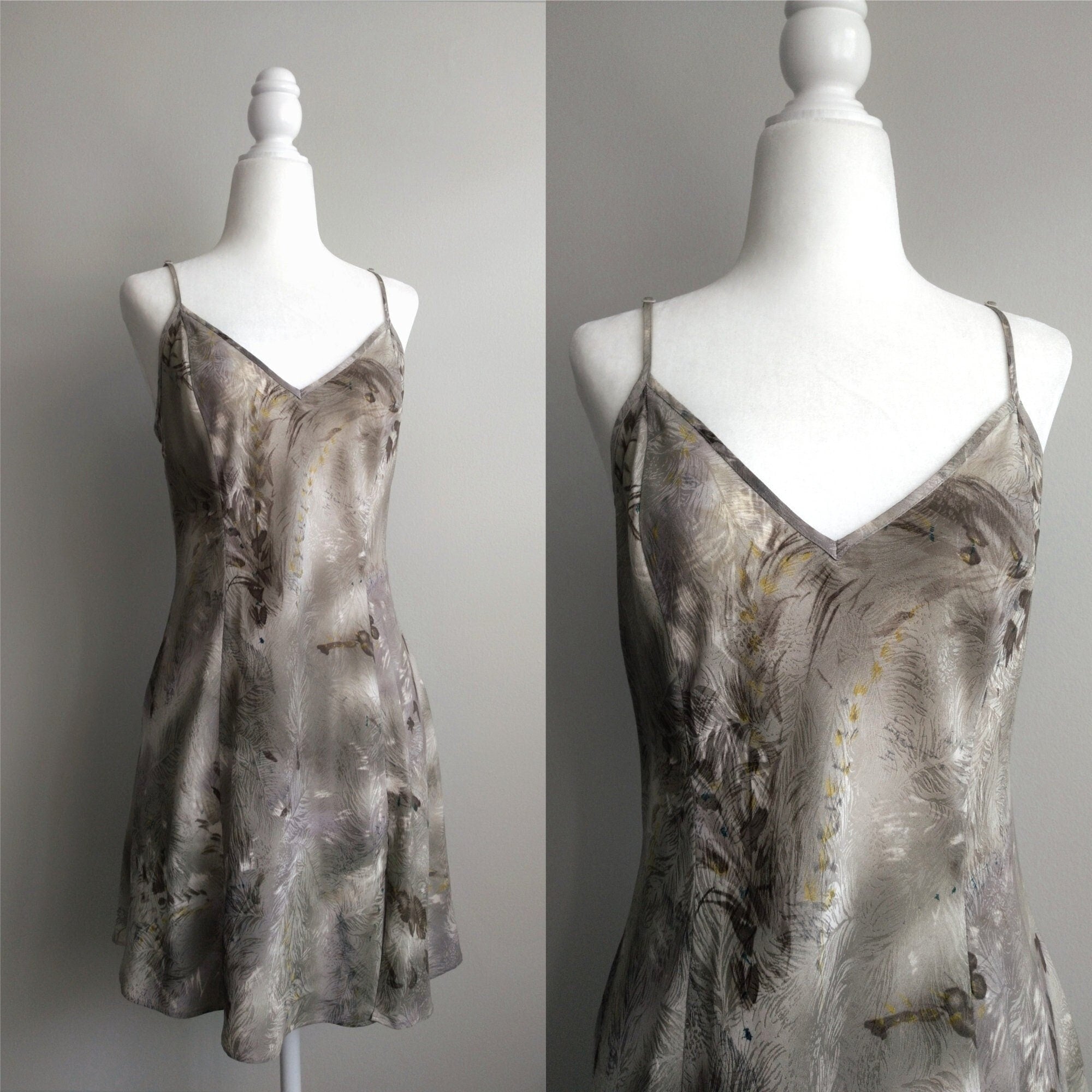 Y2k Vintage Victoria's Secret Silver Grassland Silk Slip Dress
