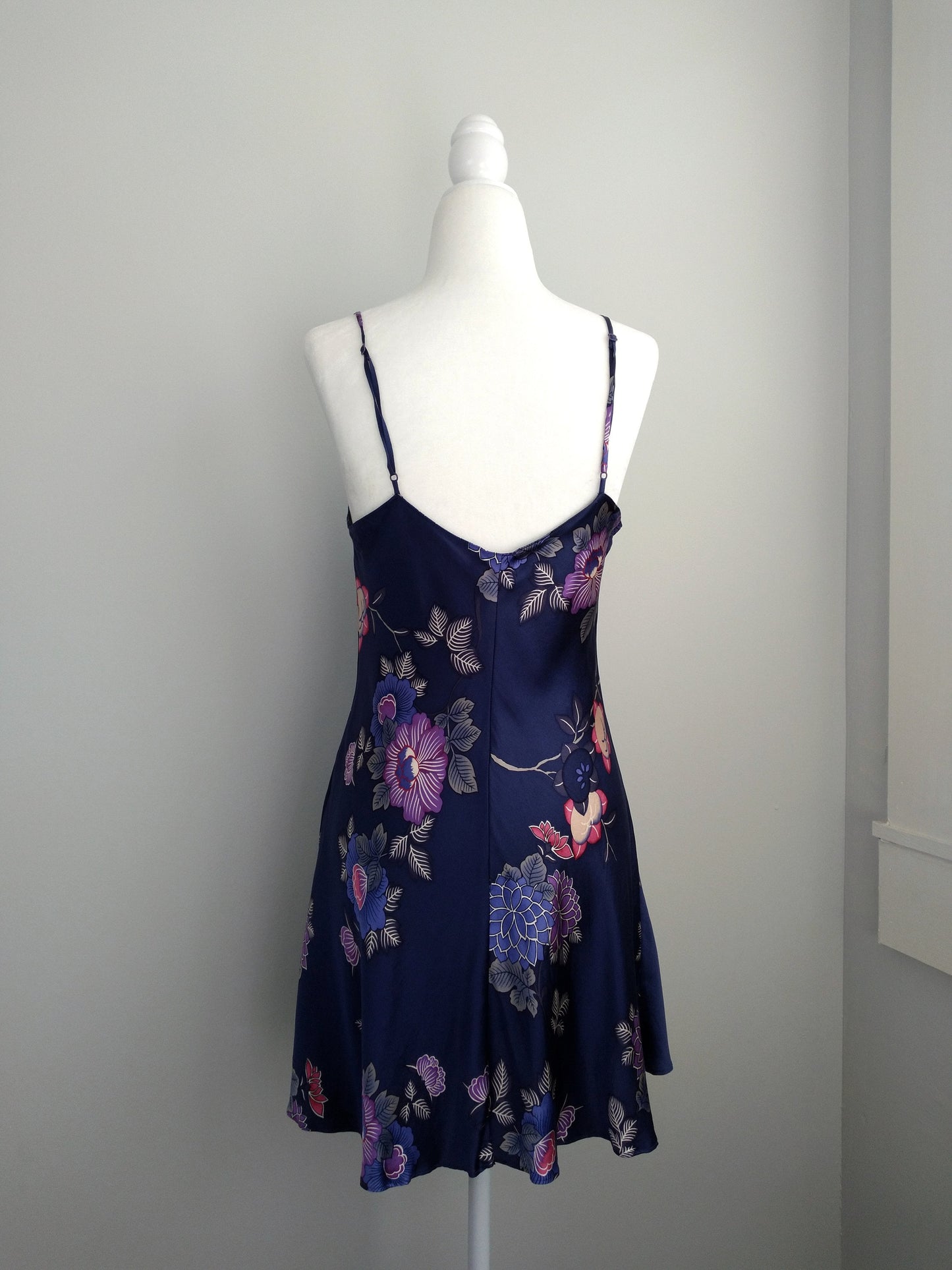 1990s Vintage Victoria's Secret Blue Floral Silk Slip Dress