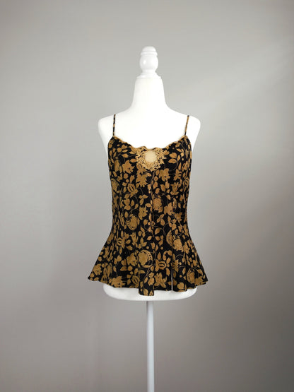 1990s Vintage Victoria's Secret Black & Gold Floral Lounge Set