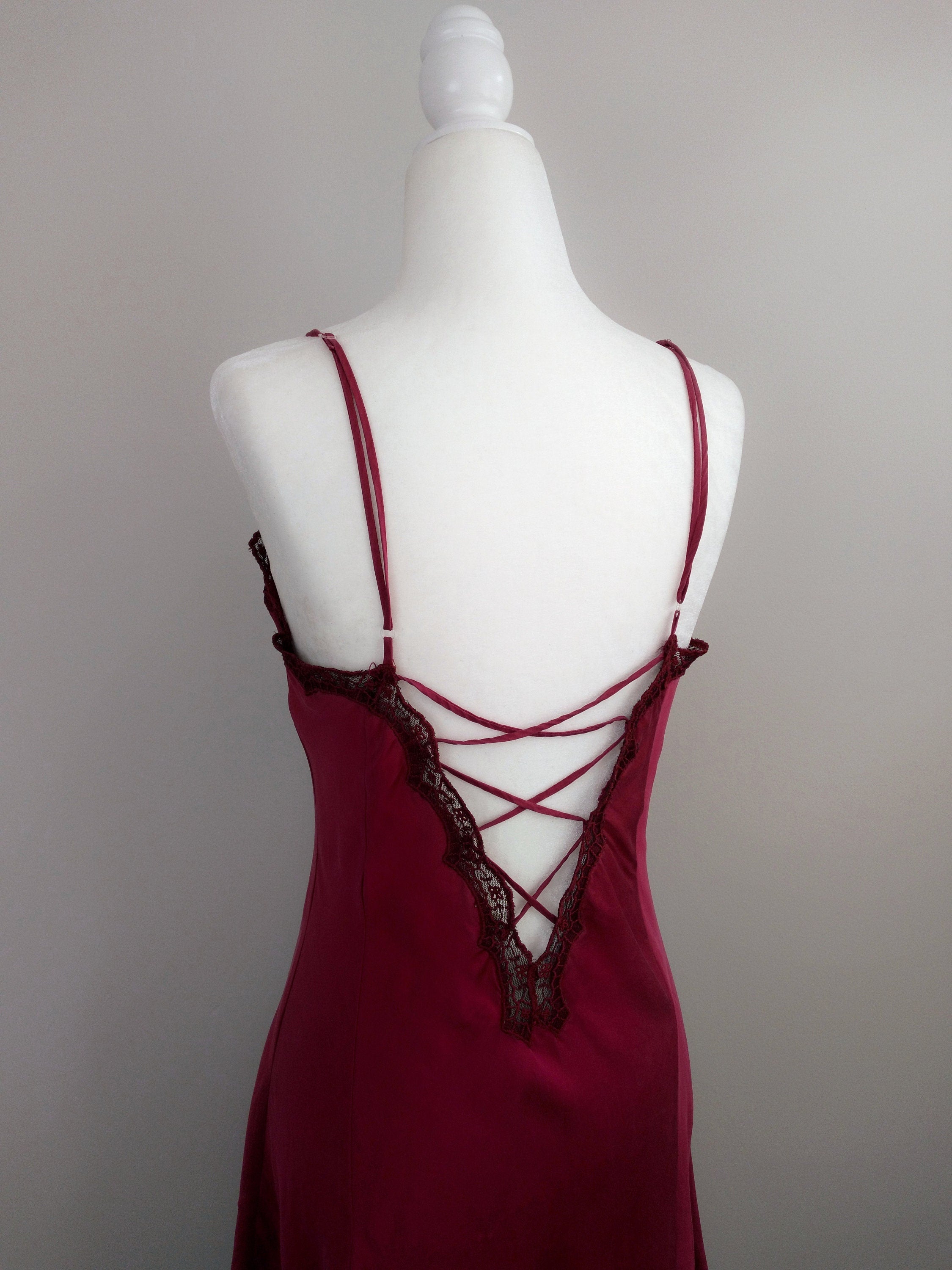 1980s Vintage Victoria's Secret Burgundy Silk Slip Dress