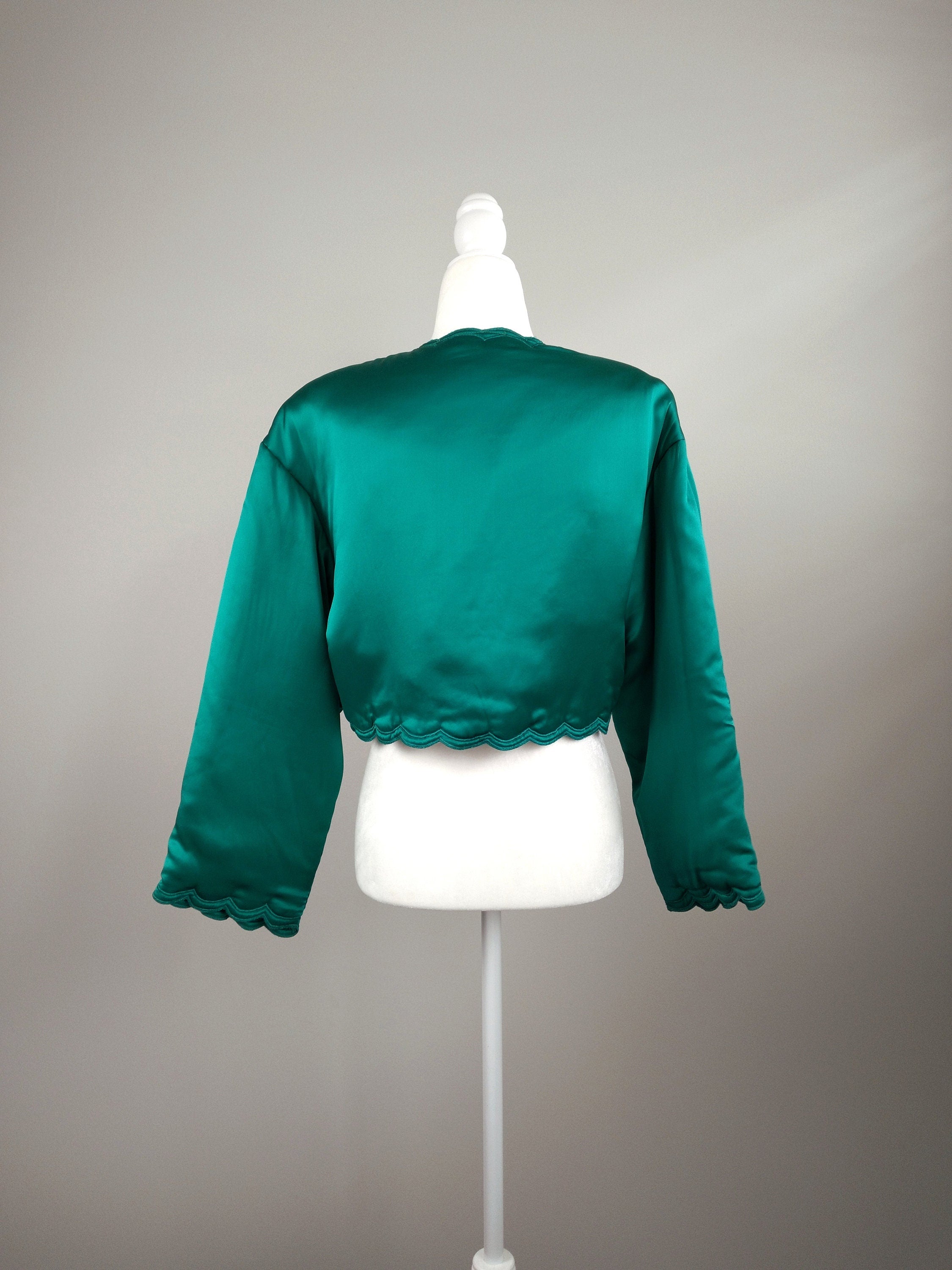 1980s Vintage Victoria's Secret Emerald Silk Bed Jacket