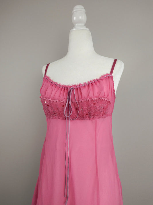 Y2k Vintage Victoria's Secret Pink Silk Milkmaid Babydoll