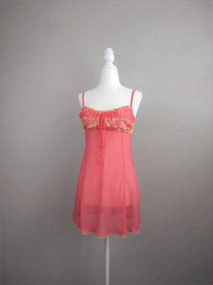 Y2k Vintage Victoria's Secret Pink Lemonade Milkmaid Silk Babydoll