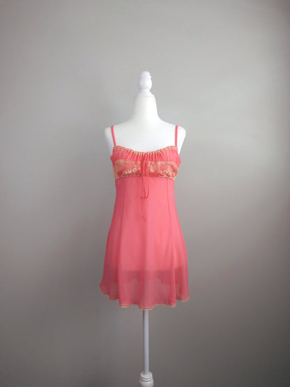 Y2k Vintage Victoria's Secret Pink Lemonade Milkmaid Silk Babydoll