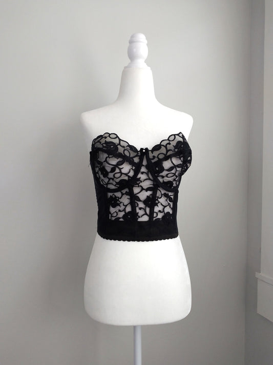 1970s Vintage Victoria's Secret Black Lace Bustier