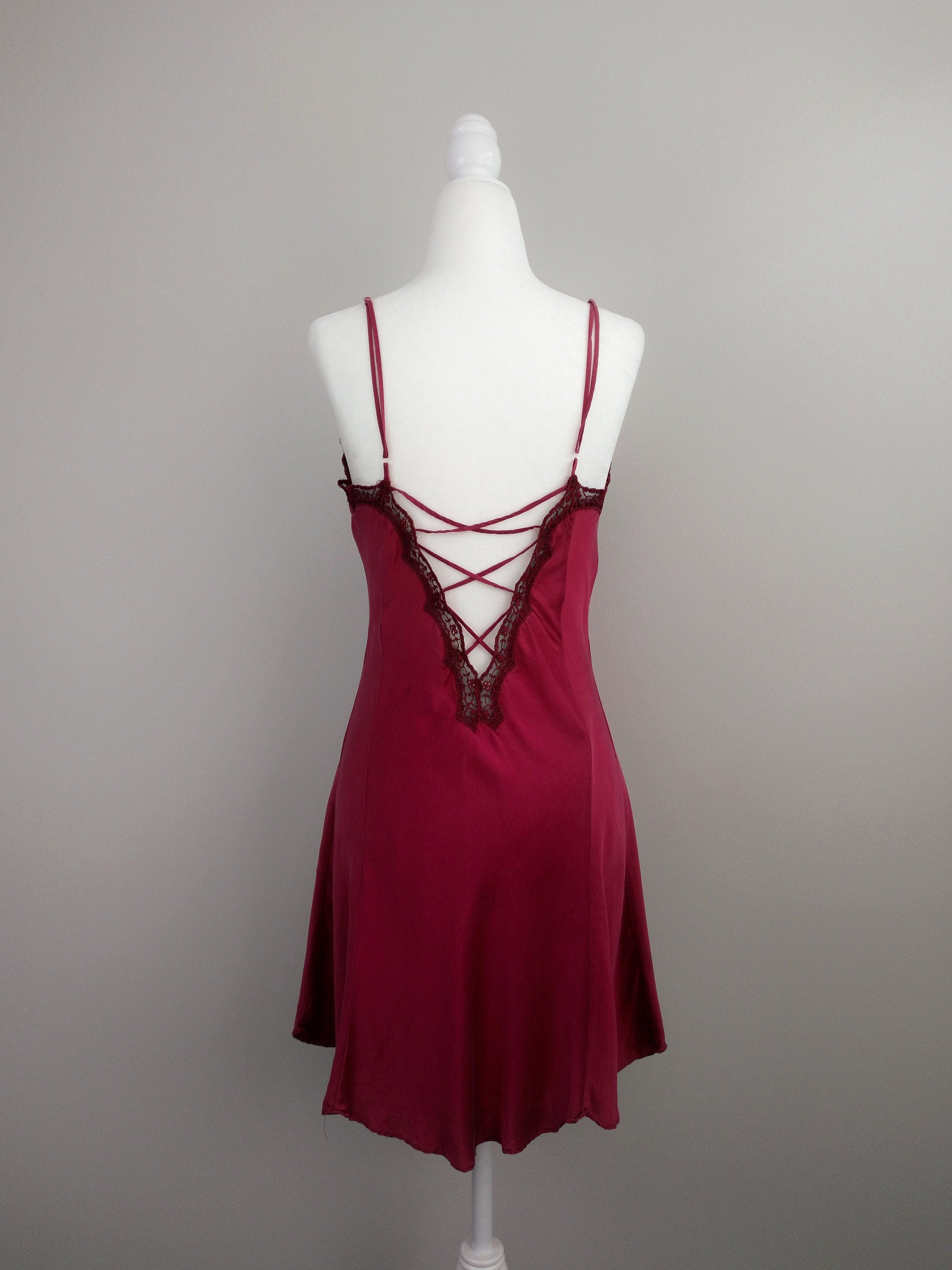 1980s Vintage Victoria's Secret Burgundy Silk Slip Dress