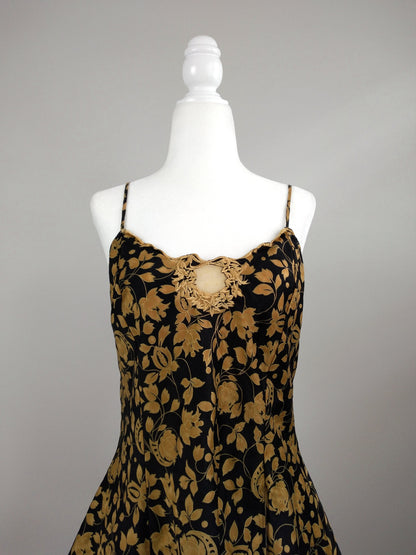 1990s Vintage Victoria's Secret Black & Gold Floral Lounge Set