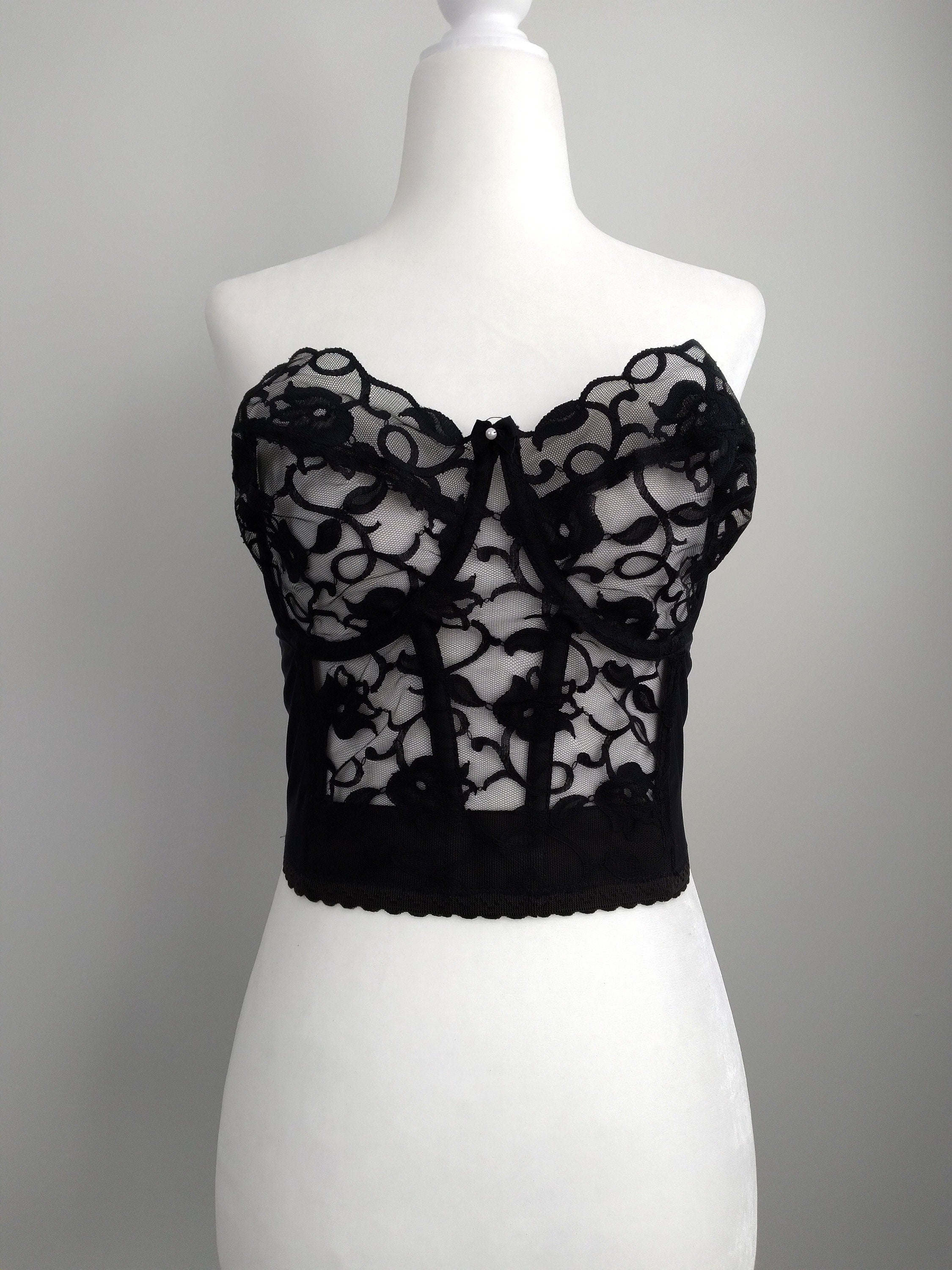 1970s Vintage Victoria's Secret Black Lace Bustier