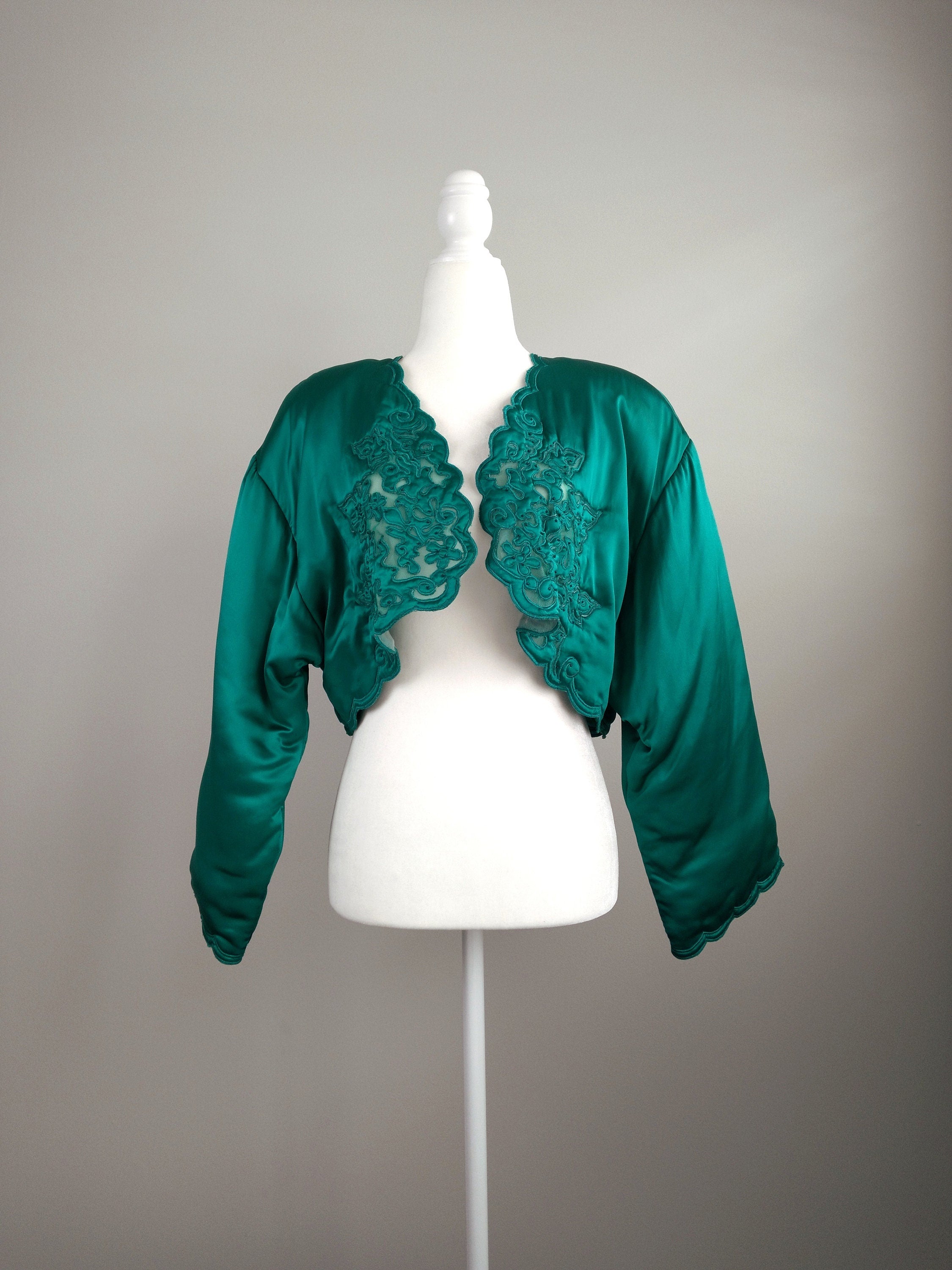 1980s Vintage Victoria's Secret Emerald Silk Bed Jacket