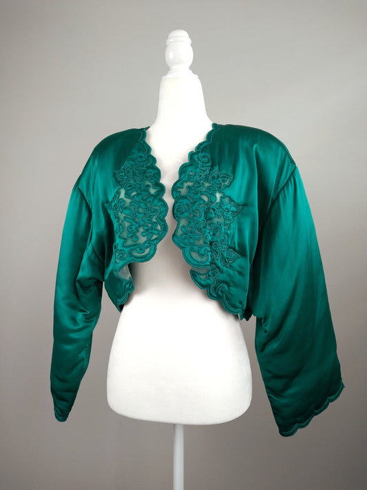 1980s Vintage Victoria's Secret Emerald Silk Bed Jacket