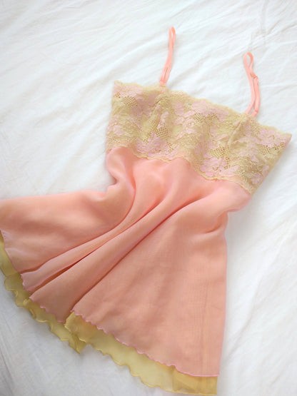 1990s Vintage Victoria's Secret Pastel Pink & Yellow Chiffon Cami