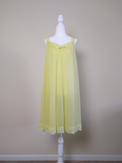 1950s Vintage Vanity Fair Glowing Yellow Chiffon Nightgown