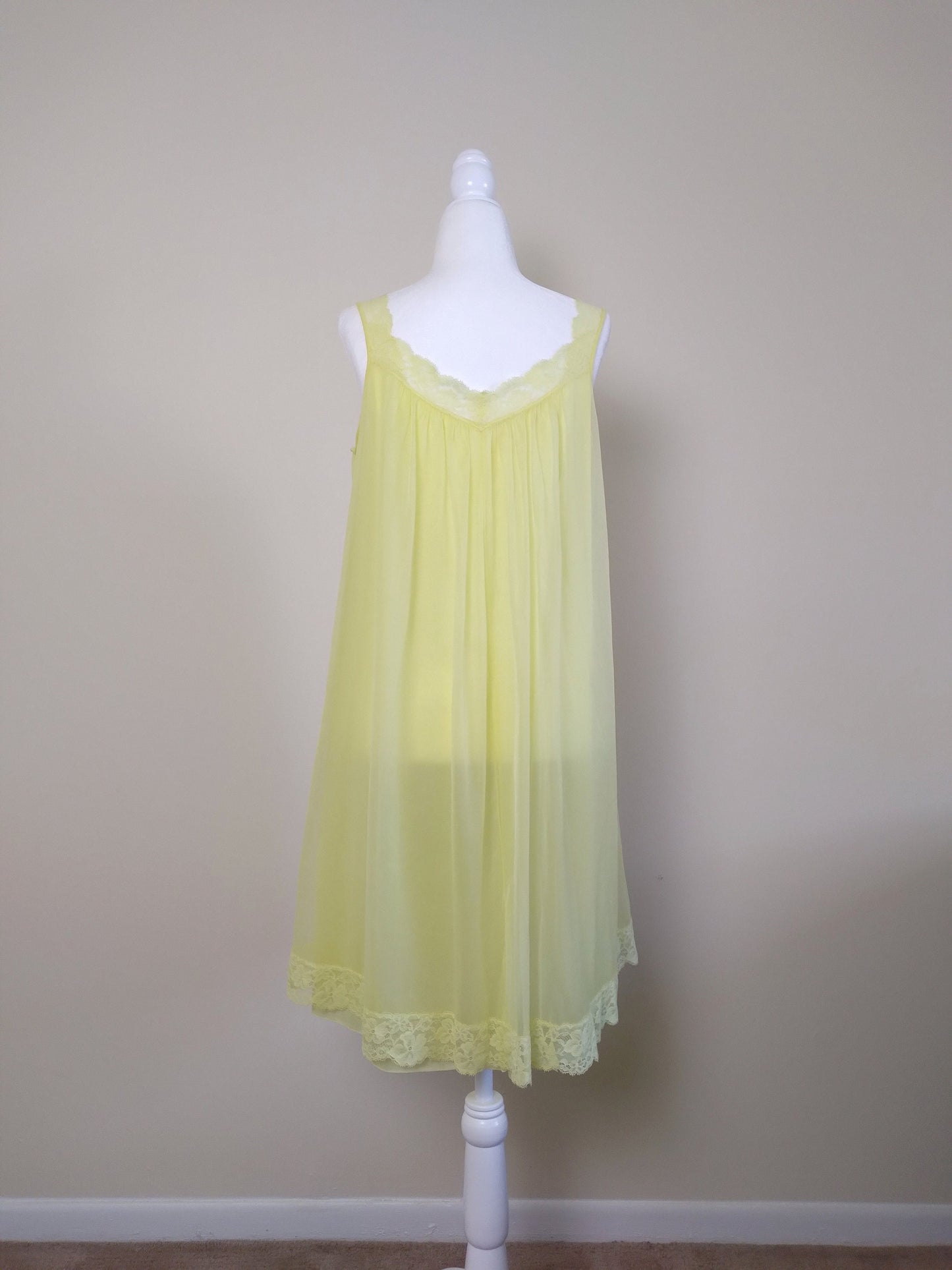 1950s Vintage Vanity Fair Glowing Yellow Chiffon Nightgown