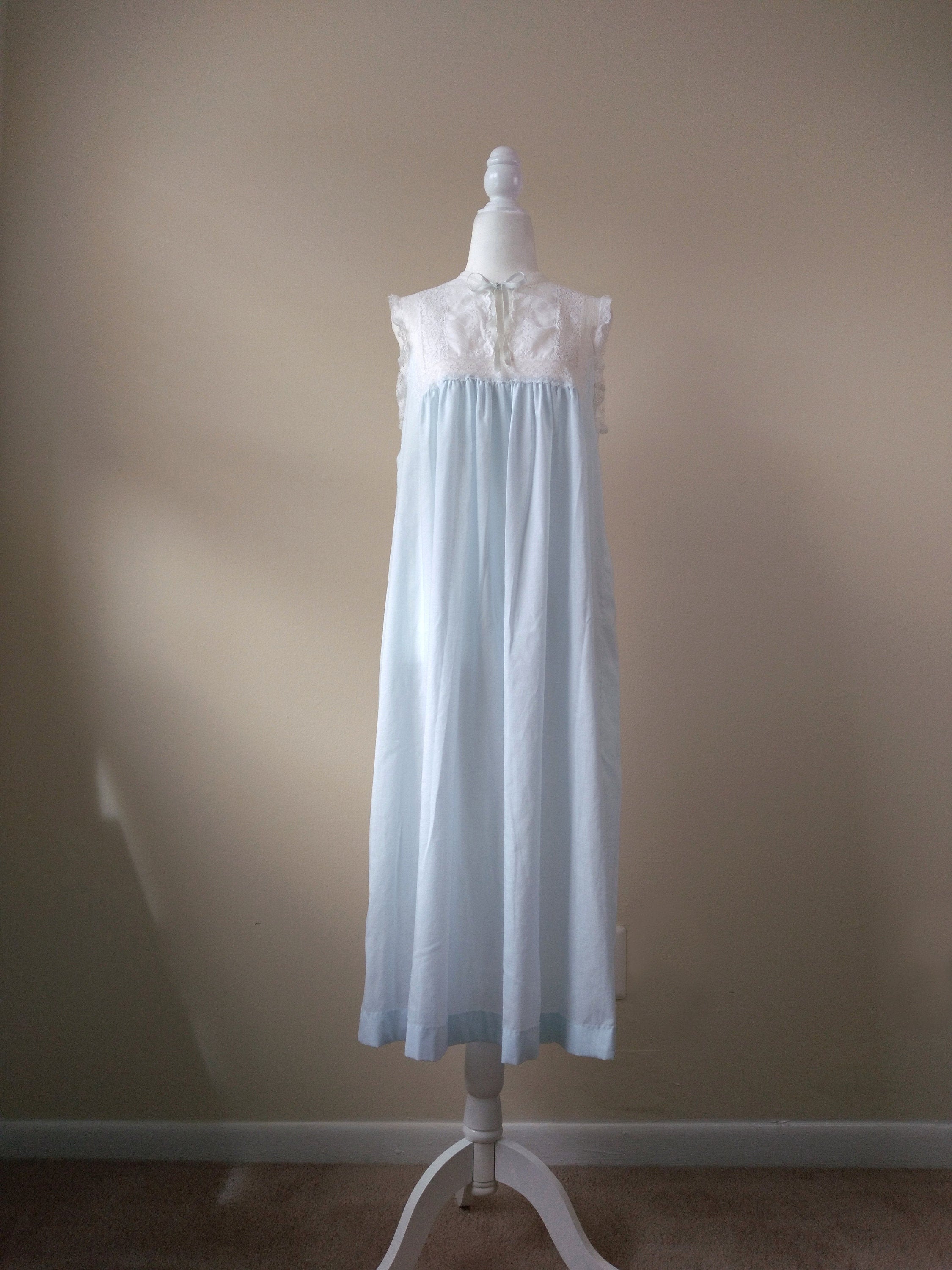 1970s Vintage Christian Dior Pastel Blue Cotton Nightgown