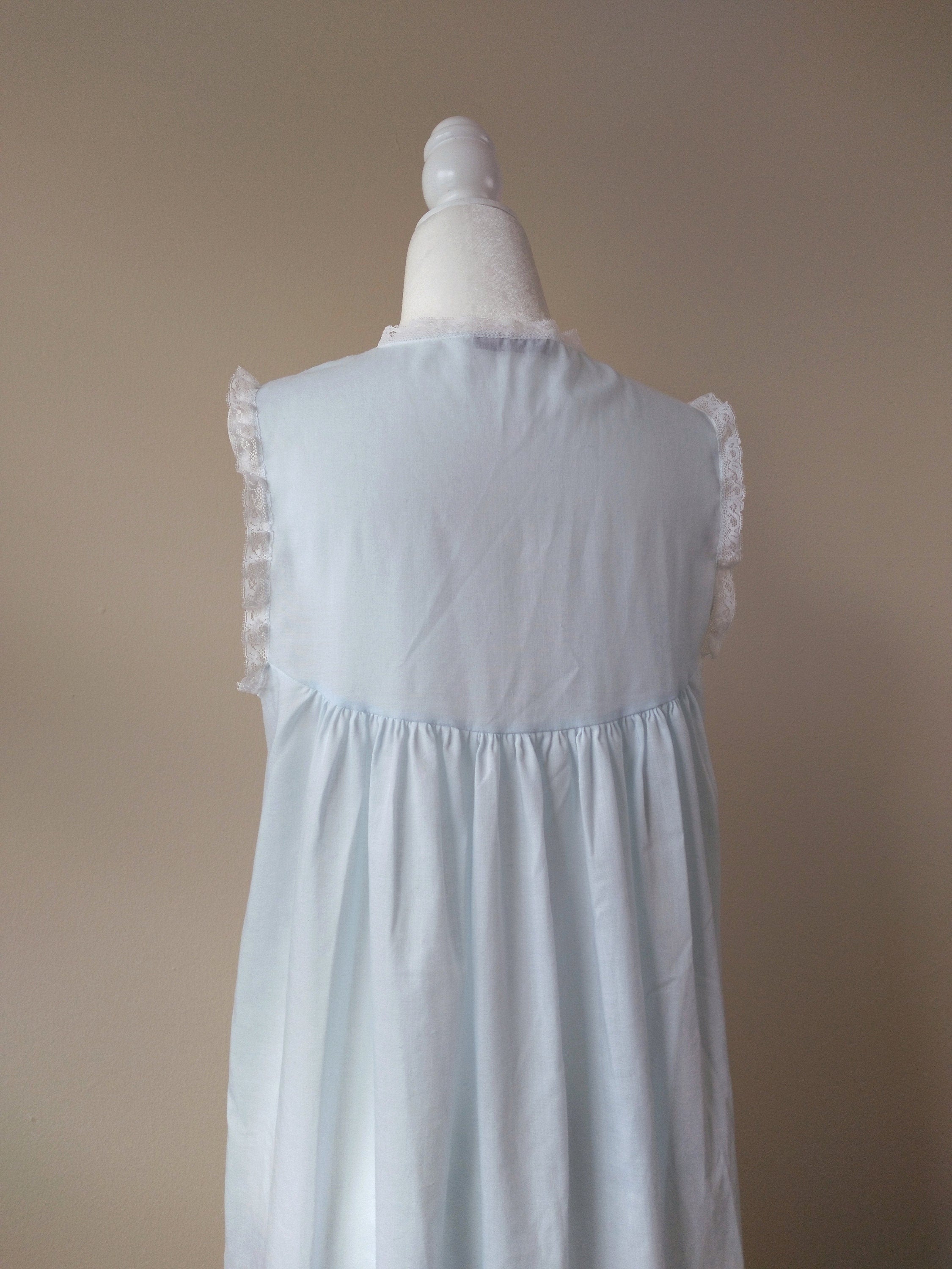 1970s Vintage Christian Dior Pastel Blue Cotton Nightgown