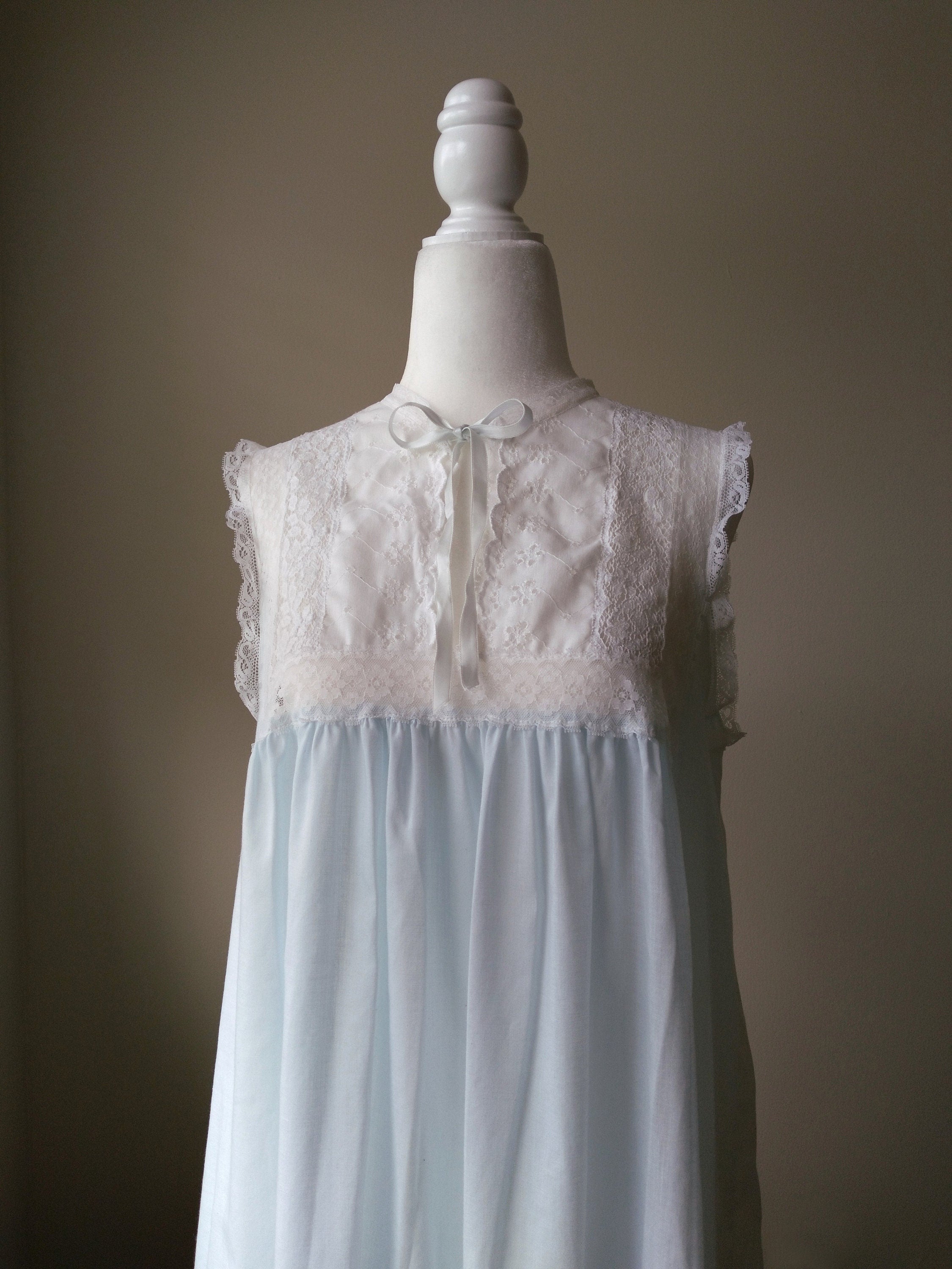 1970s Vintage Christian Dior Pastel Blue Cotton Nightgown