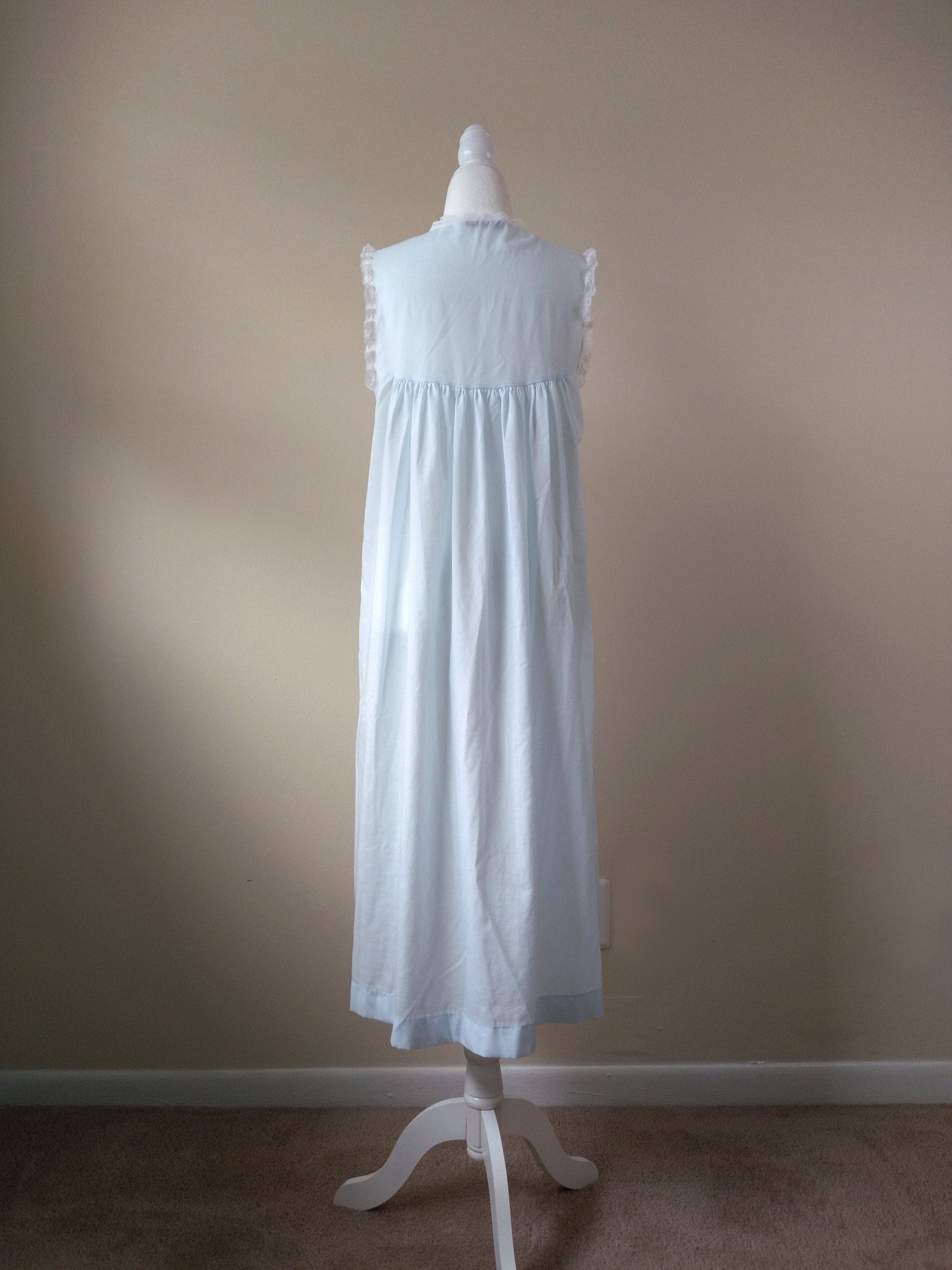 1970s Vintage Christian Dior Pastel Blue Cotton Nightgown