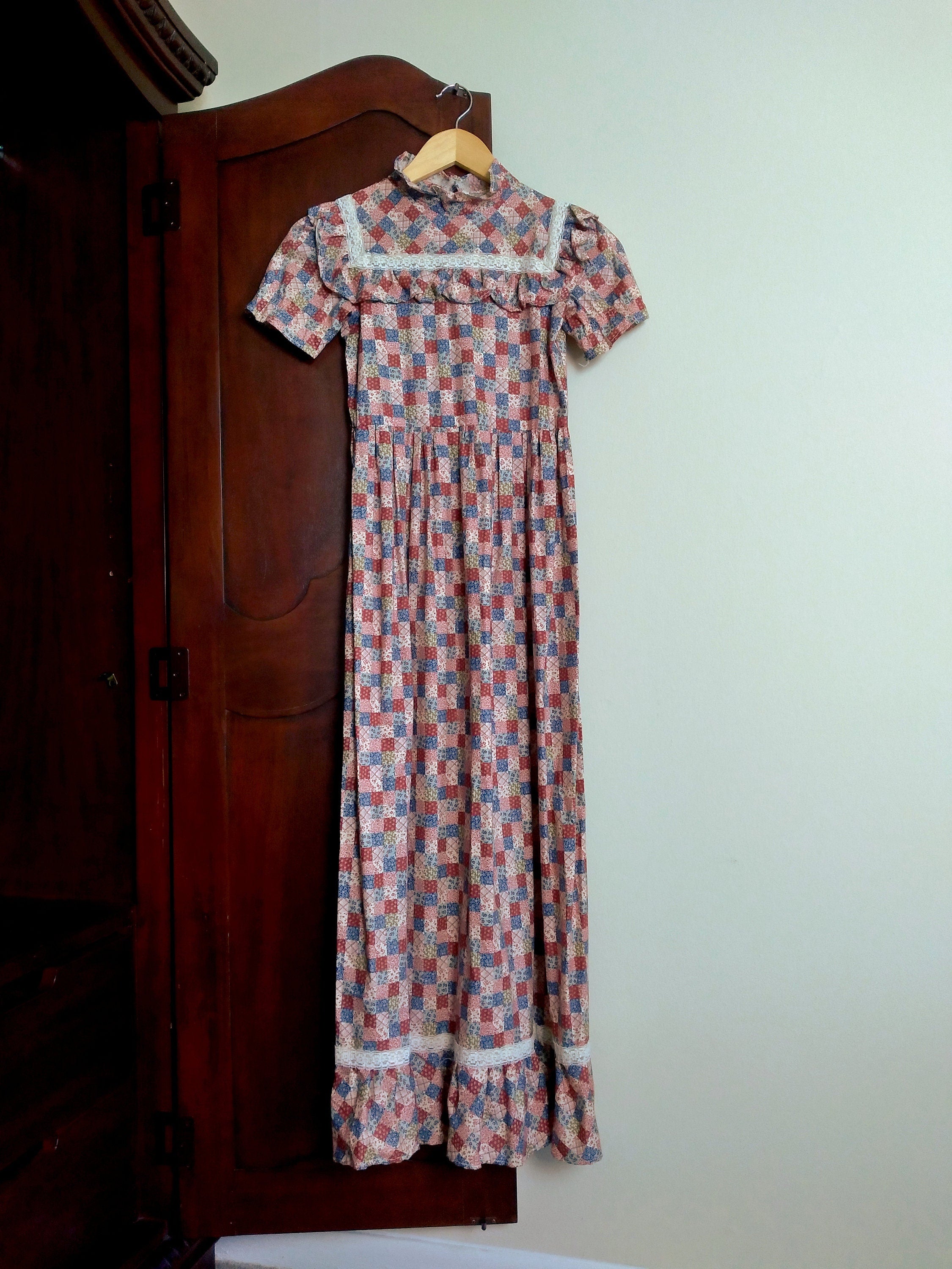 1970s Vintage Handmade Patchwork Prairie Dress