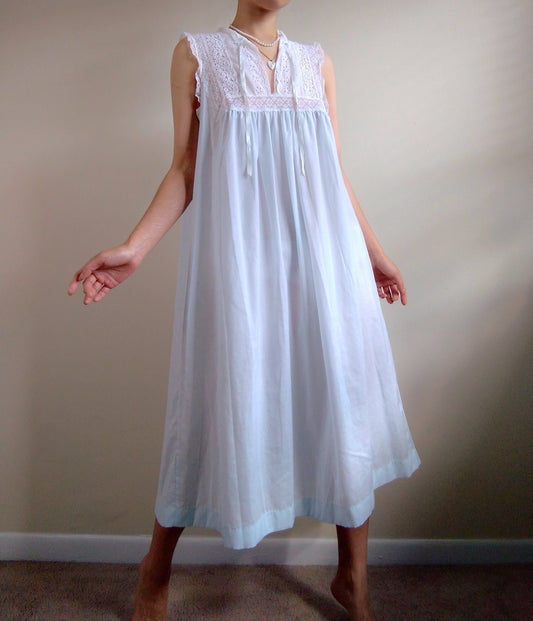 1970s Vintage Christian Dior Pastel Blue Cotton Nightgown