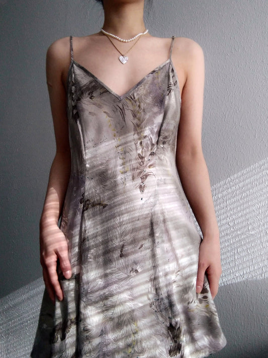 Y2k Vintage Victoria's Secret Silver Grassland Silk Slip Dress