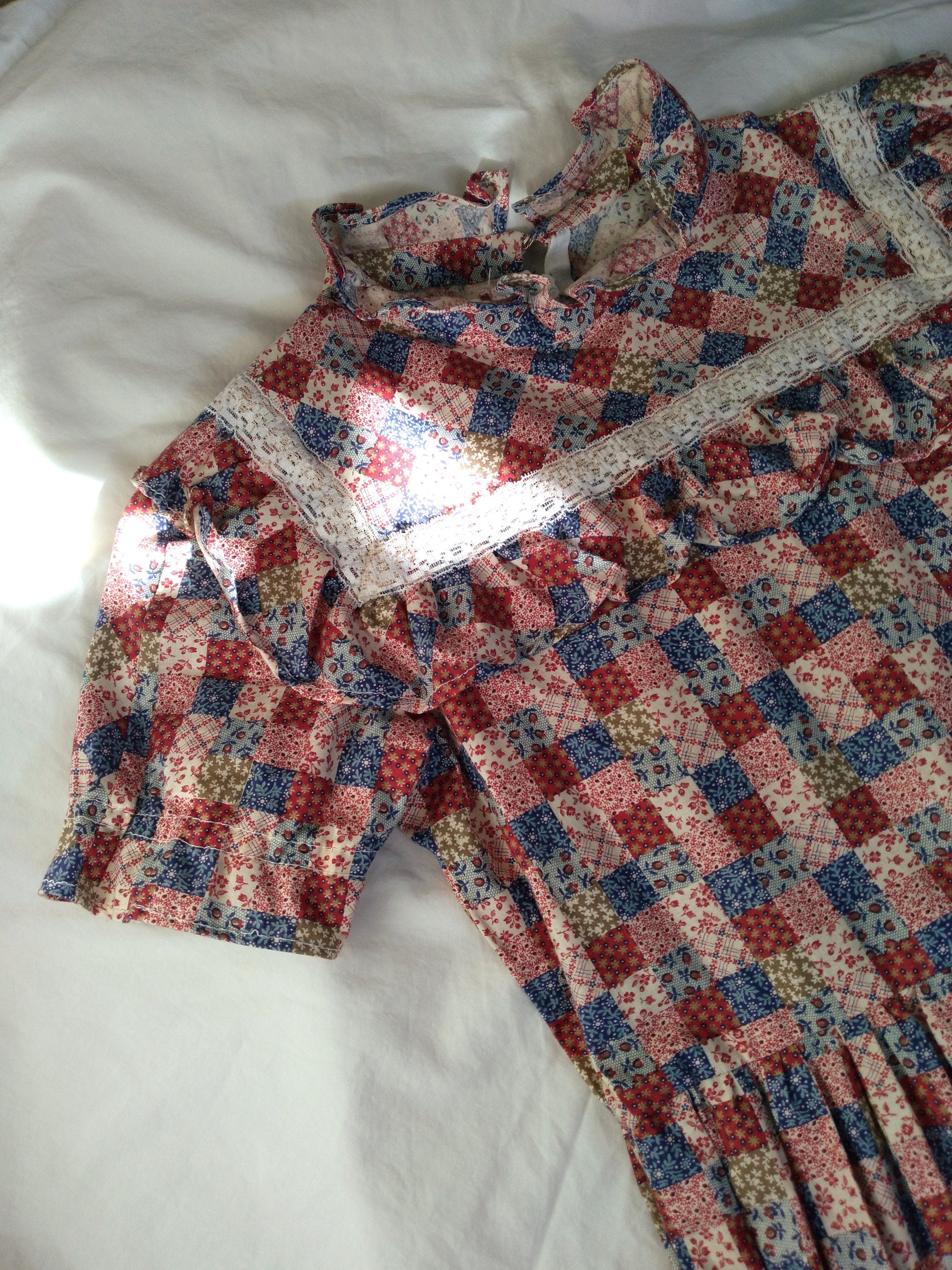 1970s Vintage Handmade Patchwork Prairie Dress